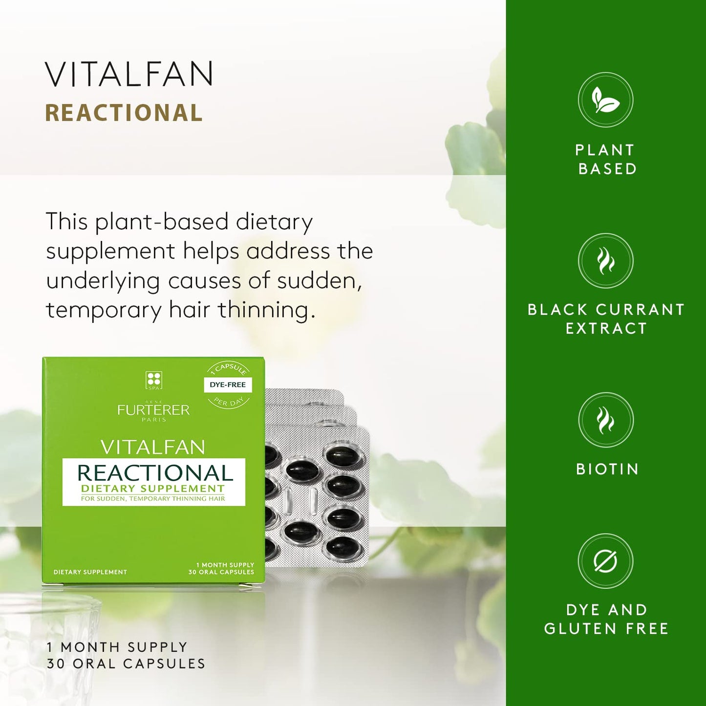 White Smoke Rene Furterer VITALFAN Reactional Dietary Supplement - Sudden & Temporary Hair Thinning - Postpartum - Stress - Plant-Based