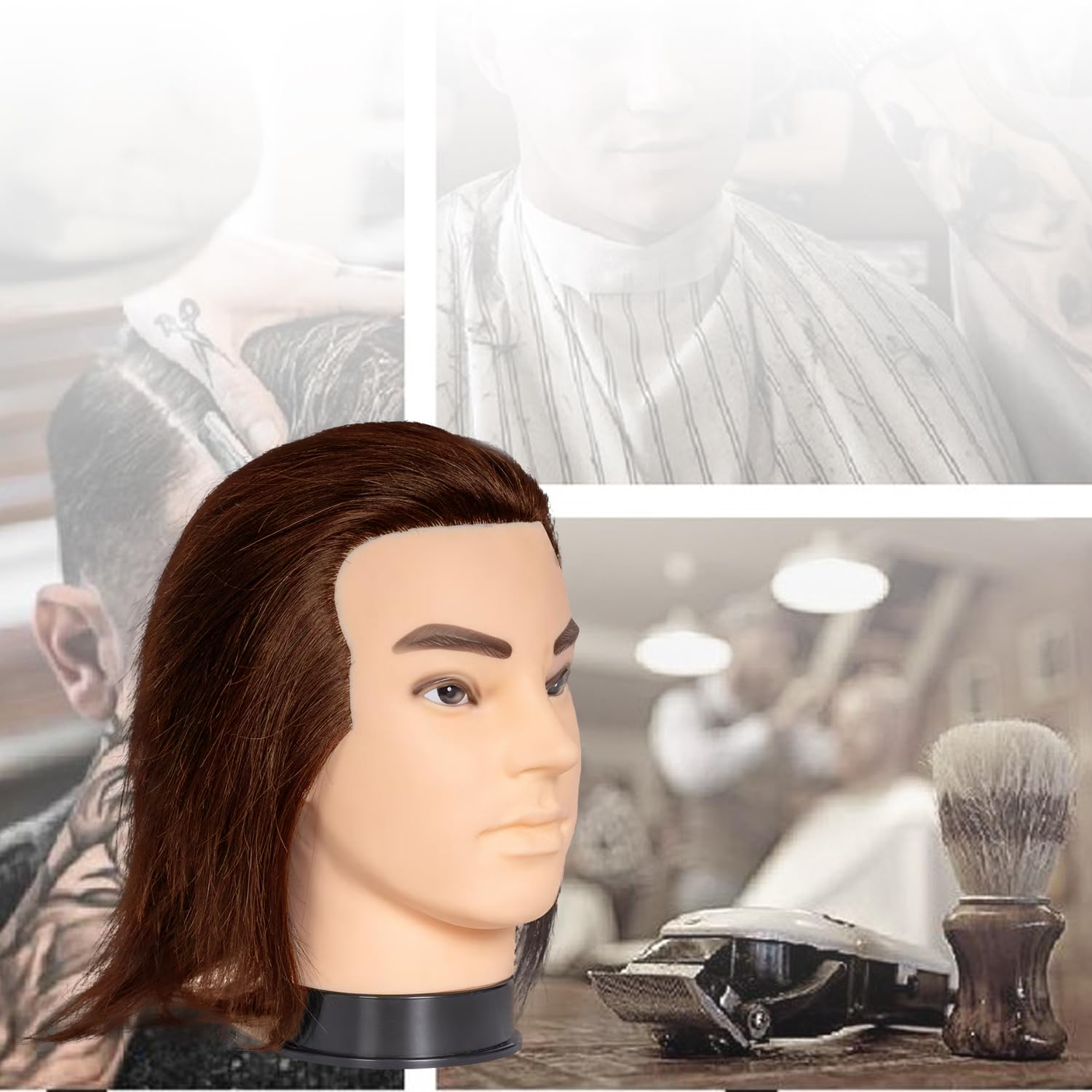 Lavender Male Mannequin Head with Human Hair 12'' Barber Mannequin Head 100% Training Head for Hair Cutting Styling Practice Head for Hairdresser with Clamp Stand (Brown)
