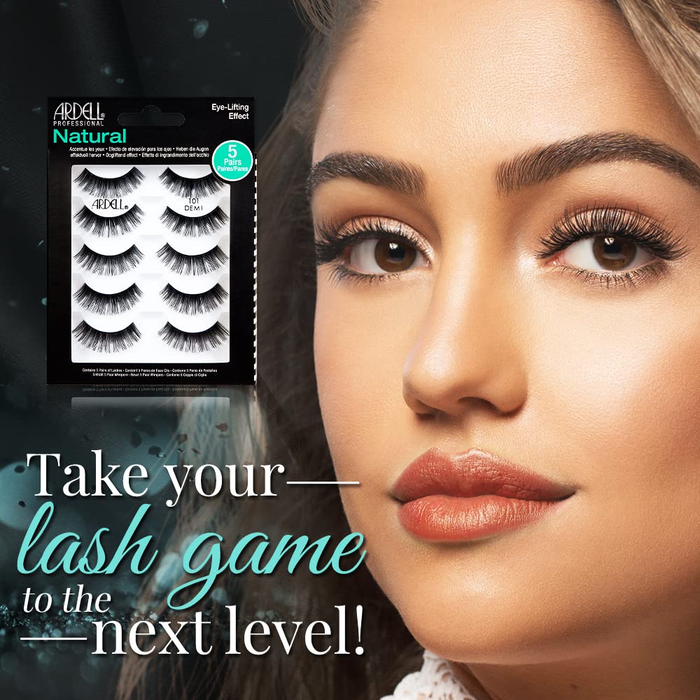 Black Ardell Natural False Eyelashes 101 Demi Black - Soft & Lightweight, Eye-Lifting Effect, Reusable Strip Lashes for Everyday Wear, 6 Pairs