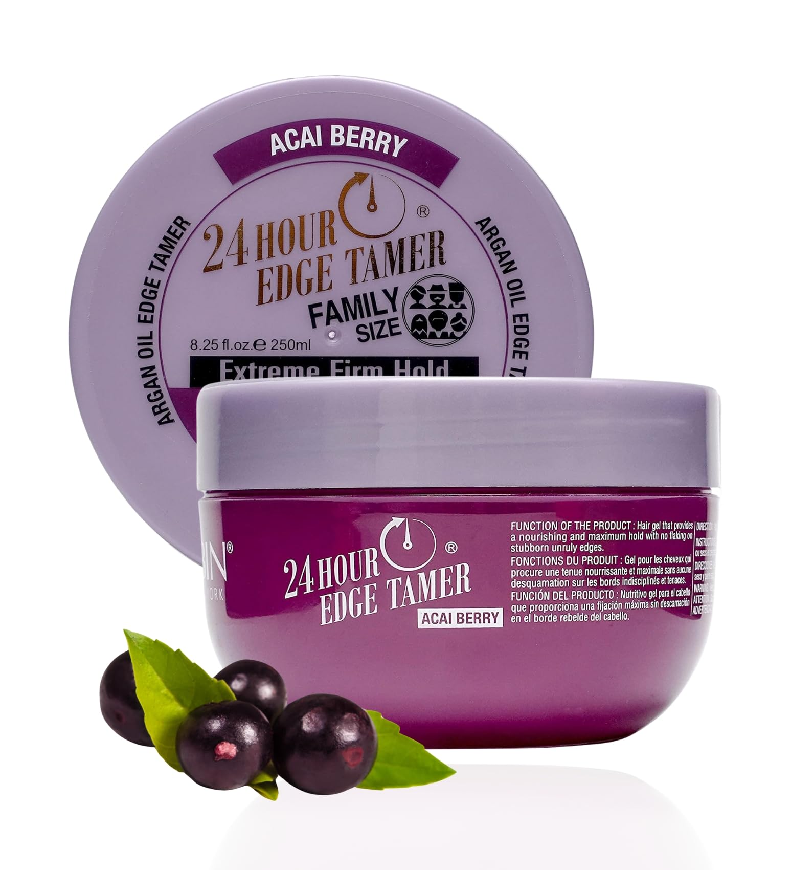 White Smoke 24 Hour Argan Oil Edge Tamer Refresh (8.25oz/ 250ml, Acai Berry) | Extreme Firm Hold, Smooths & Tames Frizz | No Flaking or Drying | High Shine, Long Lasting, All Hair Types, Styling Gel.