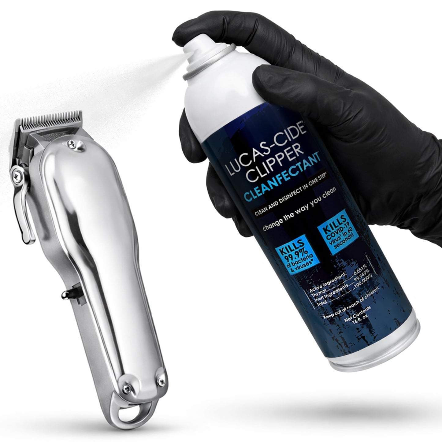 White Smoke LUCAS-CIDE Clipper Cleaner Disinfectant and Lubricating Spray for Clippers and Blades - 16 Fl Oz