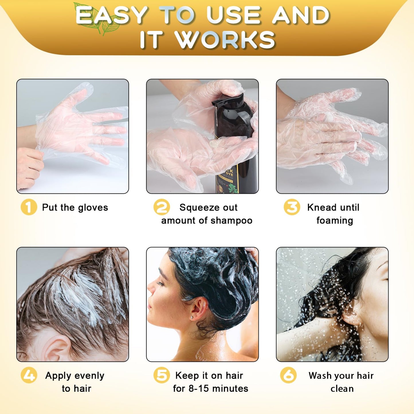 White Smoke Black Hair Dye Shampoo 3 in 1, Herbal Shampoo Hair Dye for Women Men, Grey Coverage 16.9fl oz
