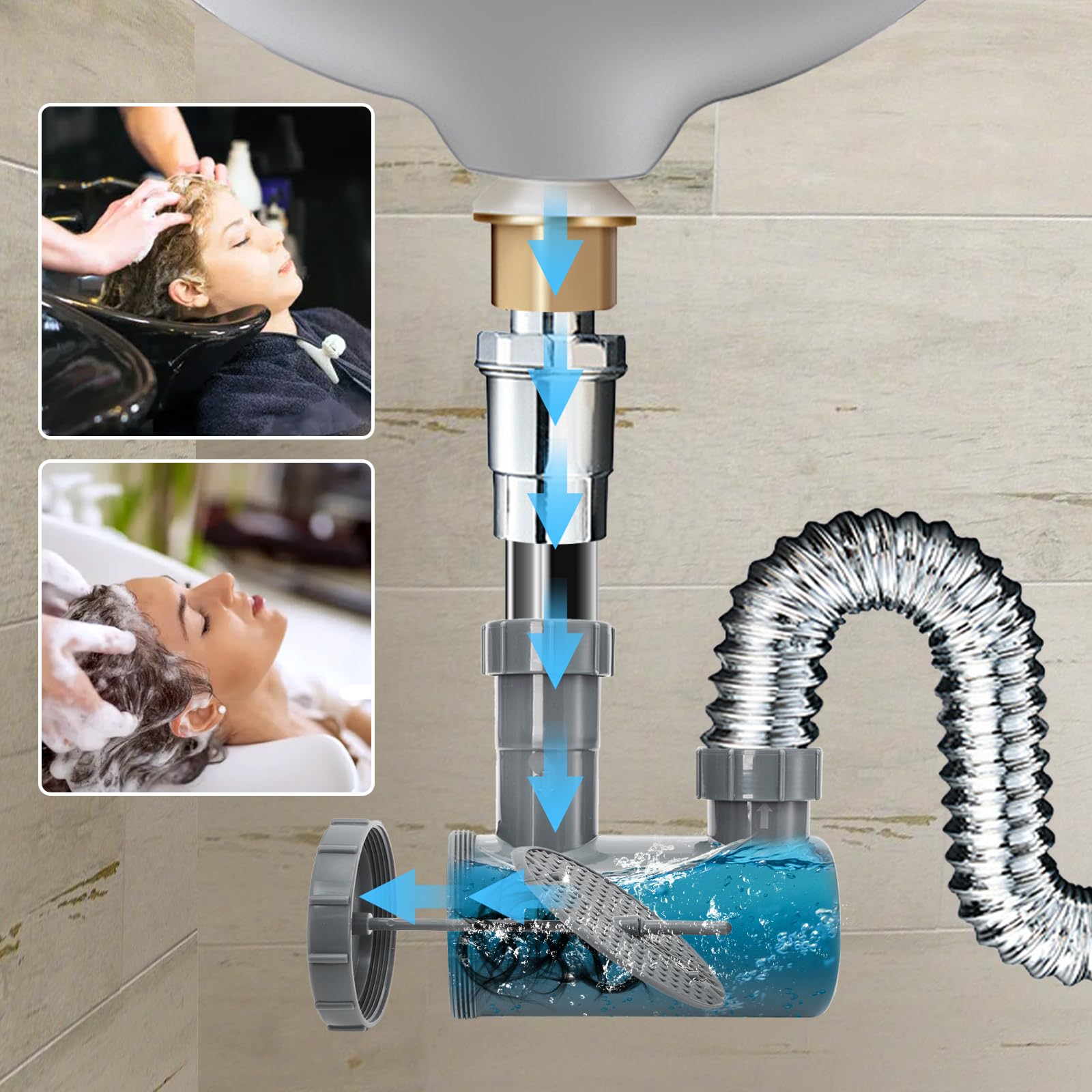 Gray WUWEOT 2 Pack Universal Shampoo Bowl Sink Hair-P Trap, Professional Salon Hair Trap for Backwash Shampoo Bowl Sink with Filter Stem, Keep Drain Clean and Easy to Install