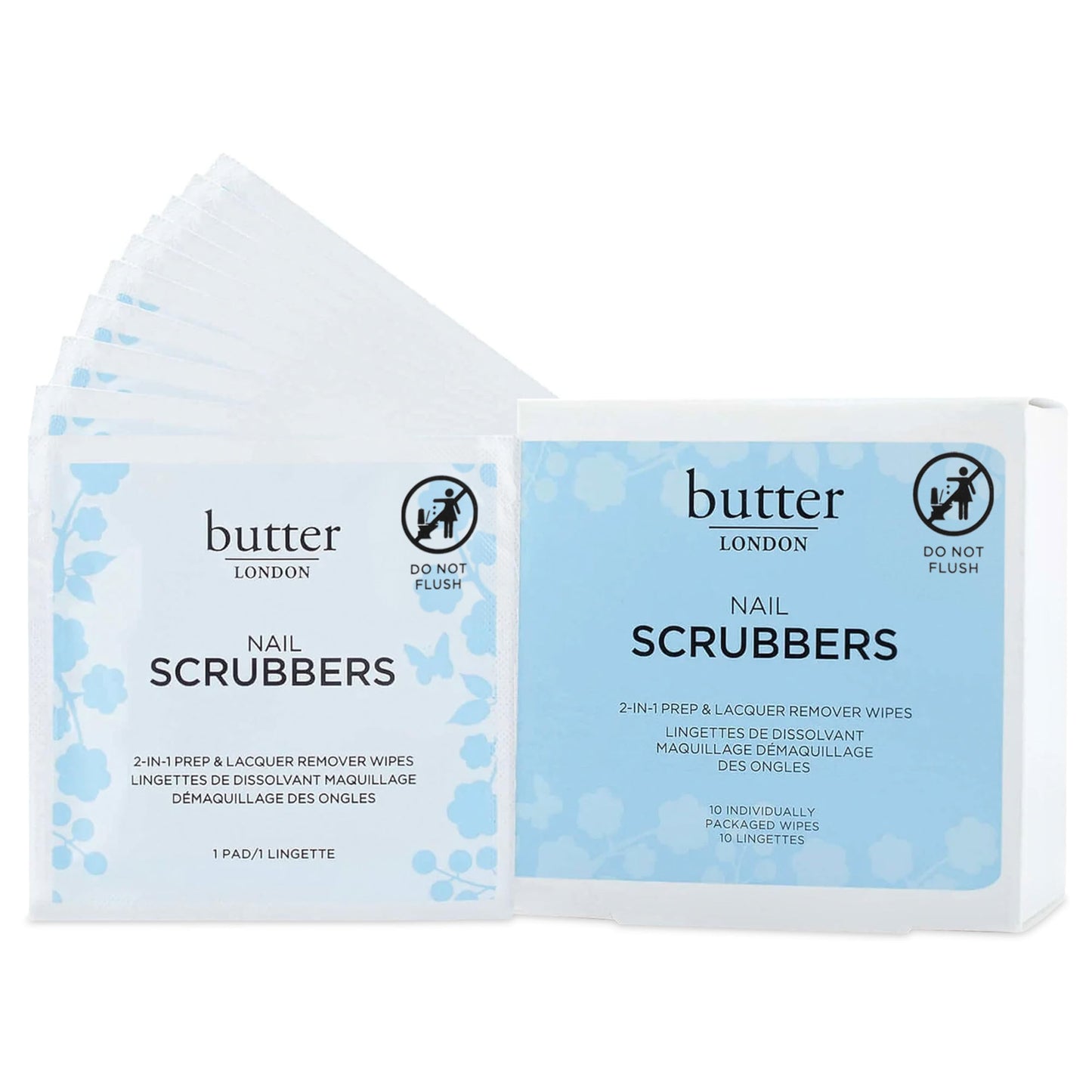 White Smoke Butter LONDON Nail Polish Remover Pads, Nail Scrubbers (10 Count) - 2-in-1 Prep & Lacquer Remover Nail Wipes - Travel-Friendly Gel Fingernail Polish Remover - Cruelty-Free, Paraben-Free & Gluten-Free