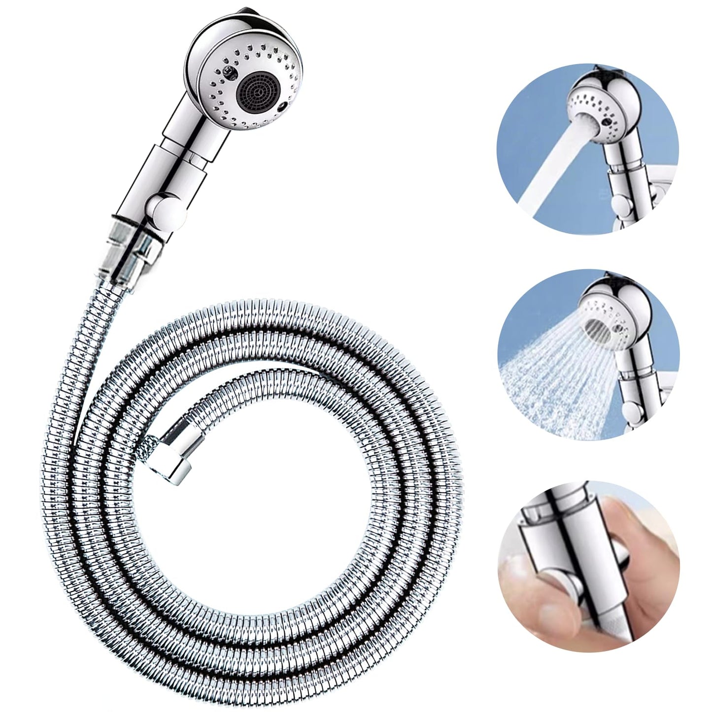 White Smoke Shampoo Bowl Hose and Sprayer, 1/4’’ Nut Stainless Steel Salon Sink Hose with Spray Head Replacement Part to Attach Shampoo Bowl Faucet Vacuum Breaker, Dual Sprayer Model, One Click Water Stop Button