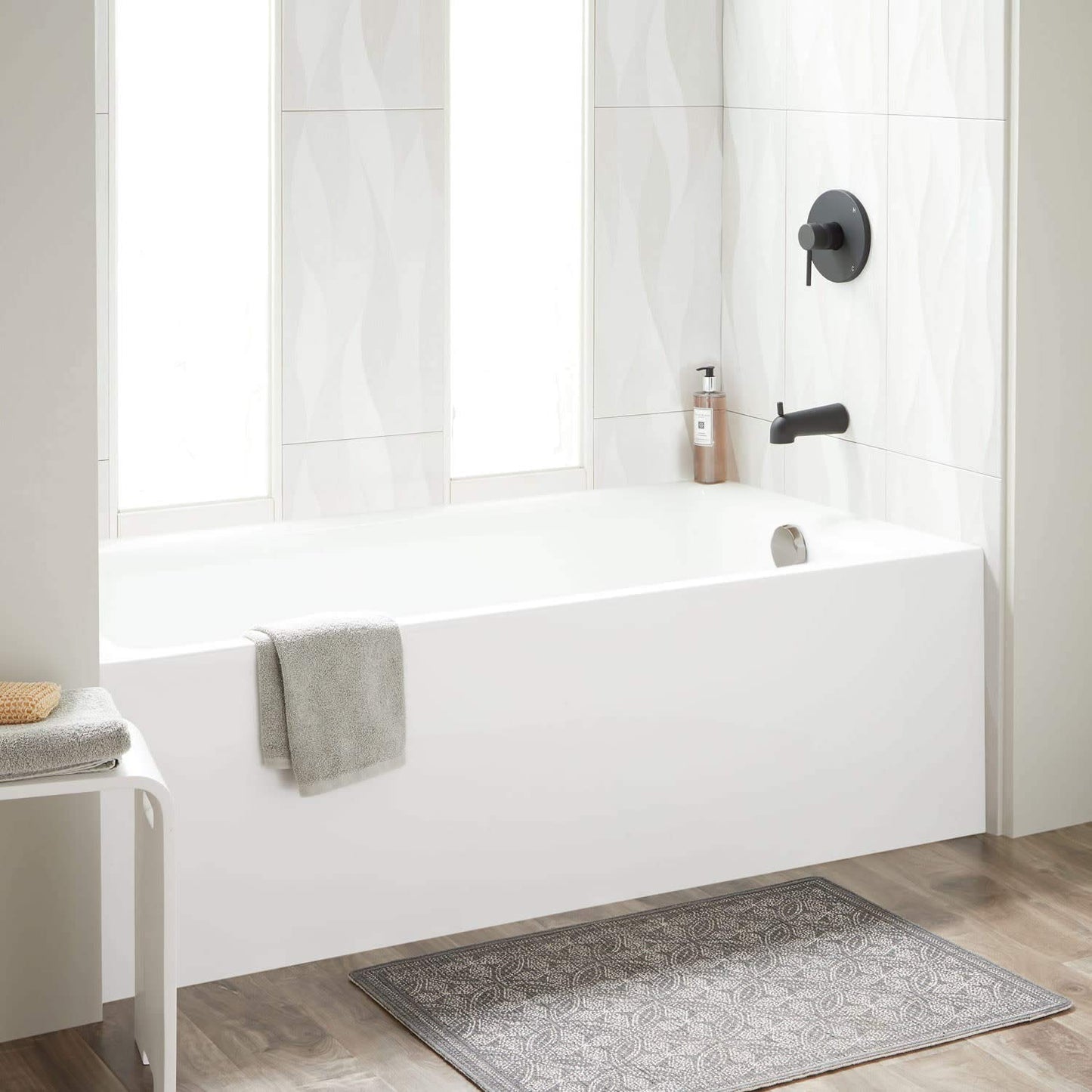 White Smoke Signature Hardware 447040 Sitka 60" Three Wall Alcove Acrylic Soaking Tub with Pre-Drilled Overflow Hole - White