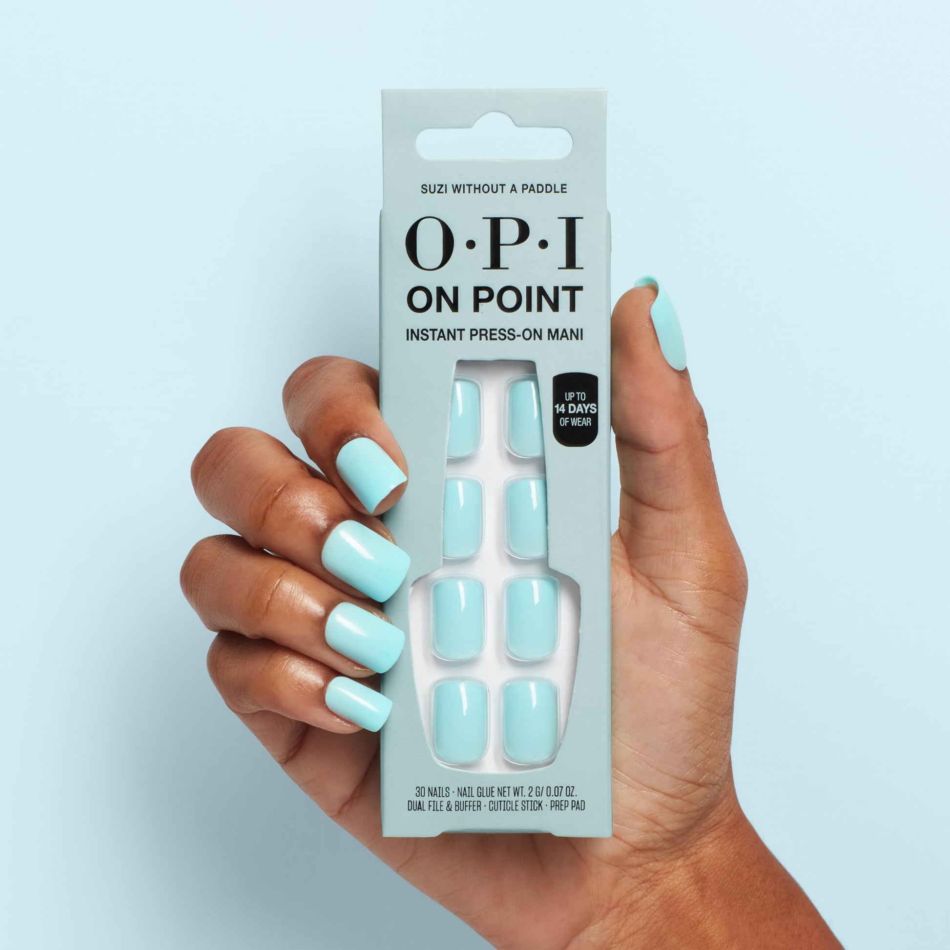 Lavender OPI On Point Suzi Without a Paddle | Short Squoval Soft Cool Blue Press On Nails | 30 Count with Nail Glue | Long Lasting, Reusable, Non-damaging