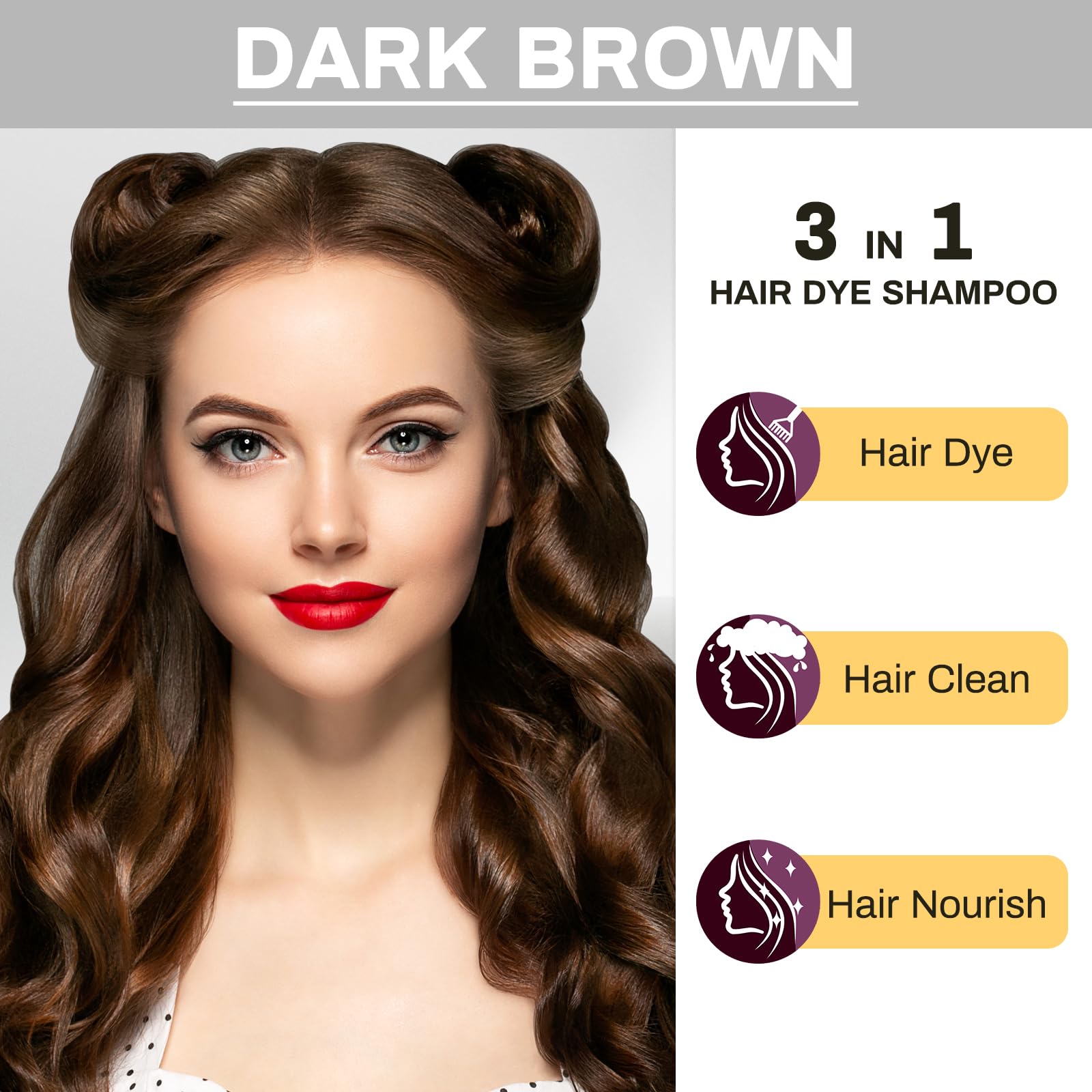 White Smoke Cosmpro Dark Brown Natural Hair Dye Shampoo 3 in 1, 16.9 Fl Oz/500 ML, Semi-Permanent Gray Hair Coverage, Unisex, Natural Ingredients,