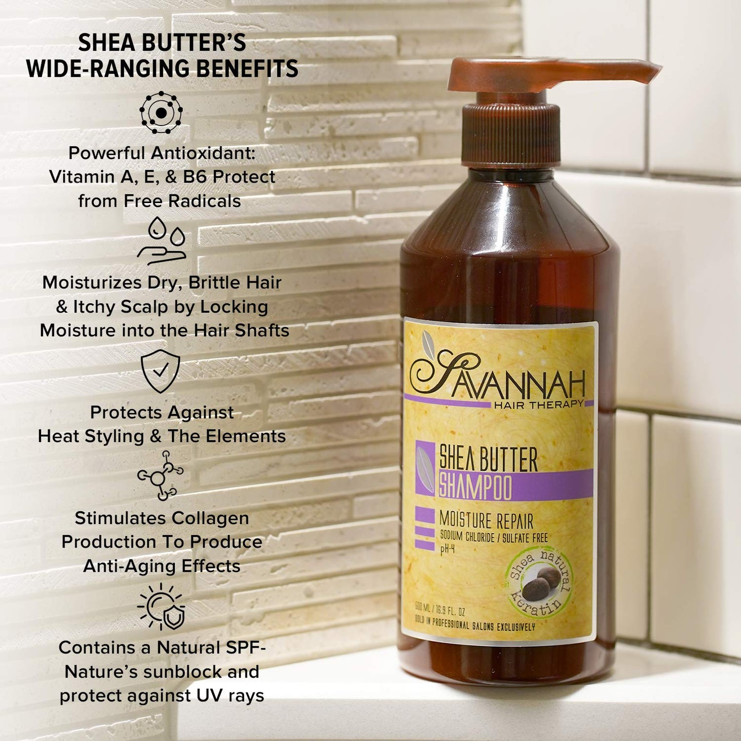 Light Gray Savannah Hair Therapy Shampoo with Shea Butter & Keratin – Moisturizing, Sulfate-Free Cleanser for Dry, Damaged or Color-Treated Hair – Professional Salon Formula 500 ml (16.9 oz)