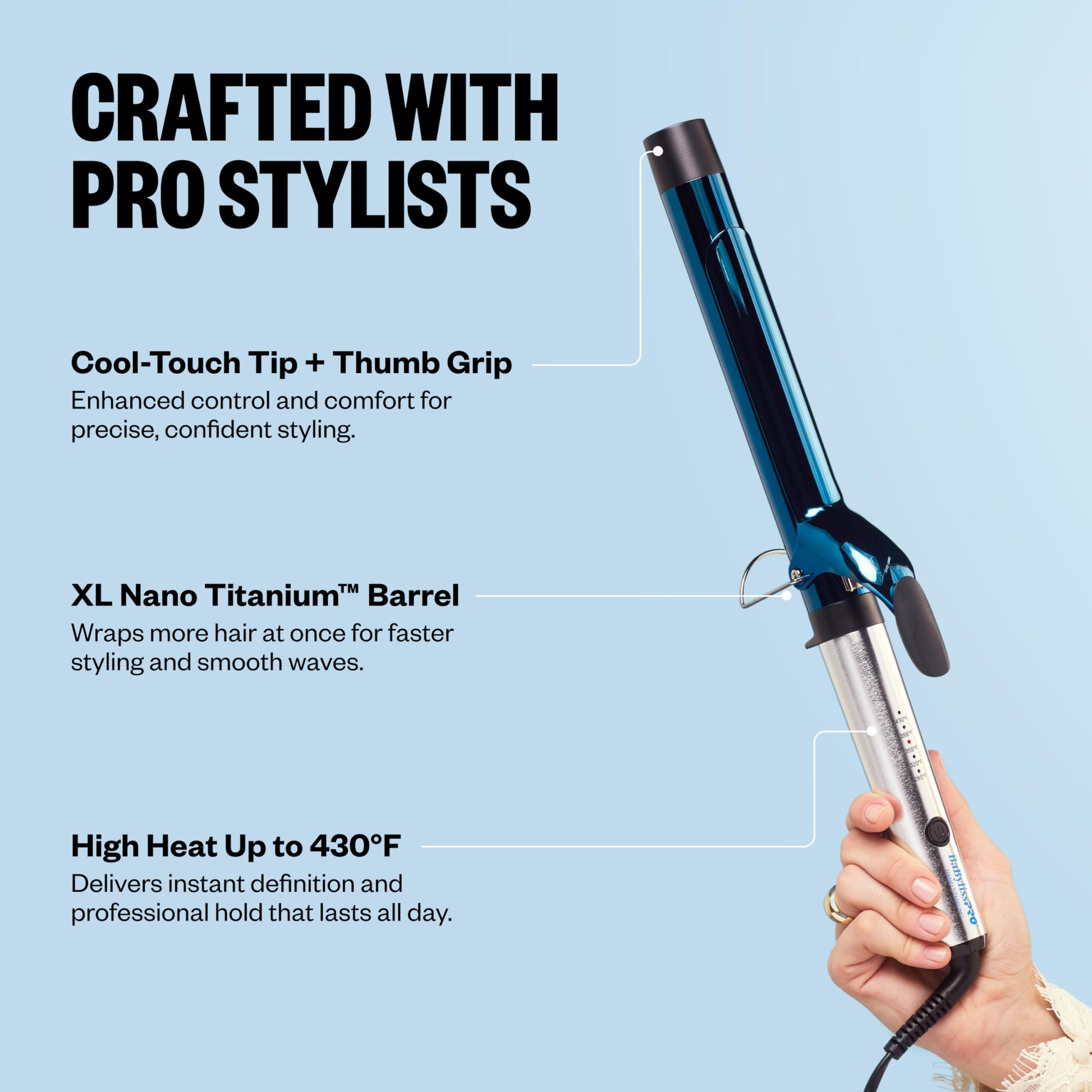Light Blue BaBylissPRO Nano Titanium Professional 1.25" Curling Iron with Extended Barrel Perfect for Longer Hair