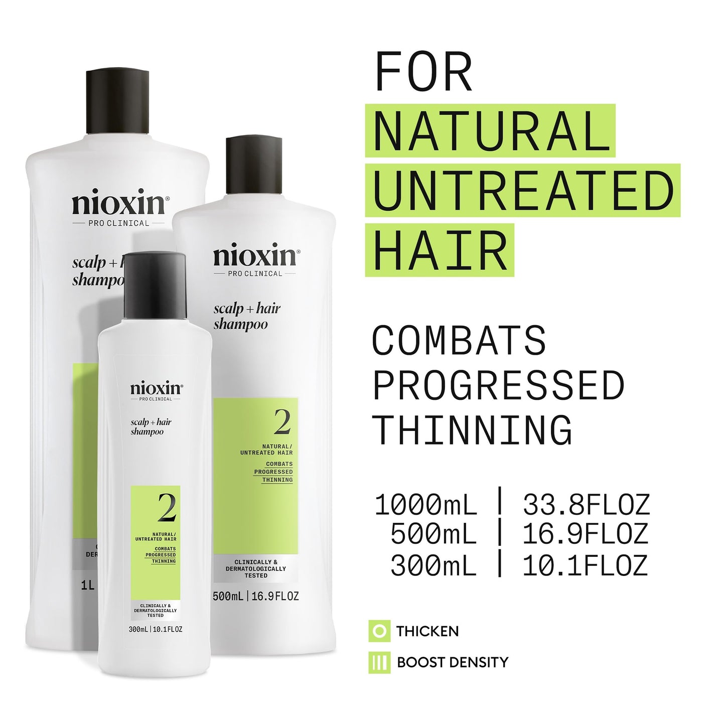 White Smoke Nioxin Scalp + Hair Thickening System 2 Shampoo | For Natural or Untreated Hair with Progressed Thinning | With Niacinamide and Biotin | 16.9 Fl oz.