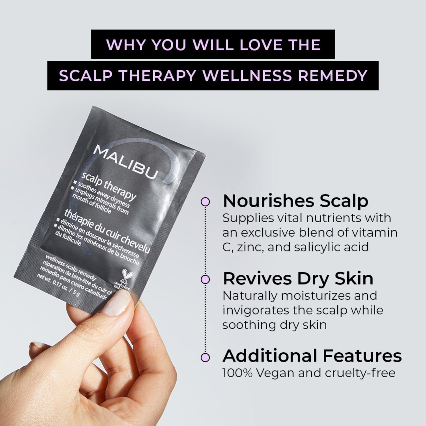 Lavender Malibu C Scalp Therapy Wellness Remedy - Scalp Care Remedy Packet to Soothe & Moisturize Dry Scalp - Restores Manageability with Vitamin C and Zinc Gluconate (1 Packet)