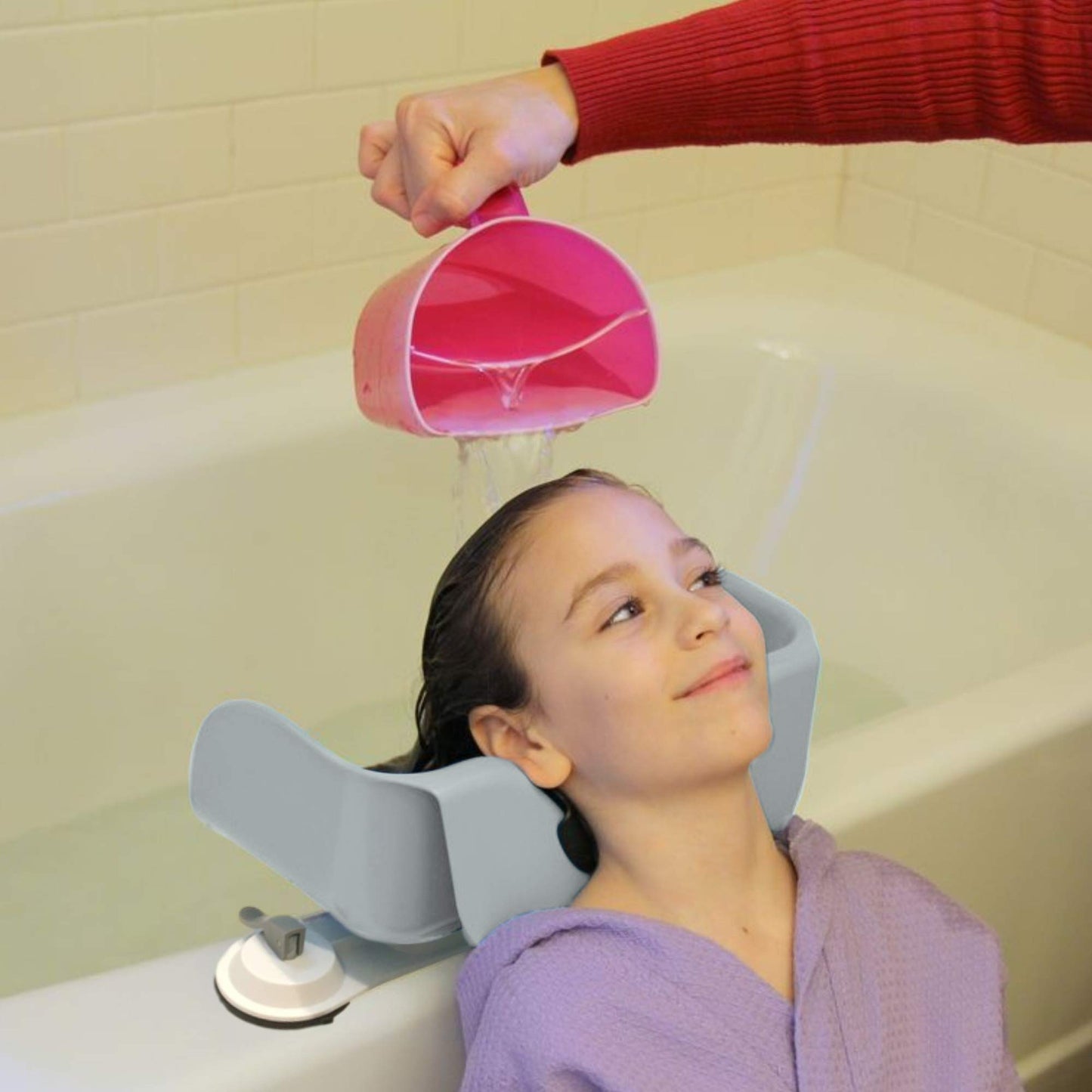 Tan Shampoo Buddy Portable Hair Wash Basin for Children, Toddlers, Kids, Teens | Portable Shampoo Bowl for use on Bathtub or Sink (Grey)