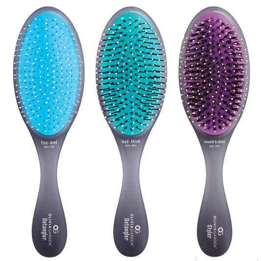 White Smoke Olivia Garden OG Brush Collection Set - Includes 3 Hair Brushes for All Hair Types, Detangling, and Smoothing