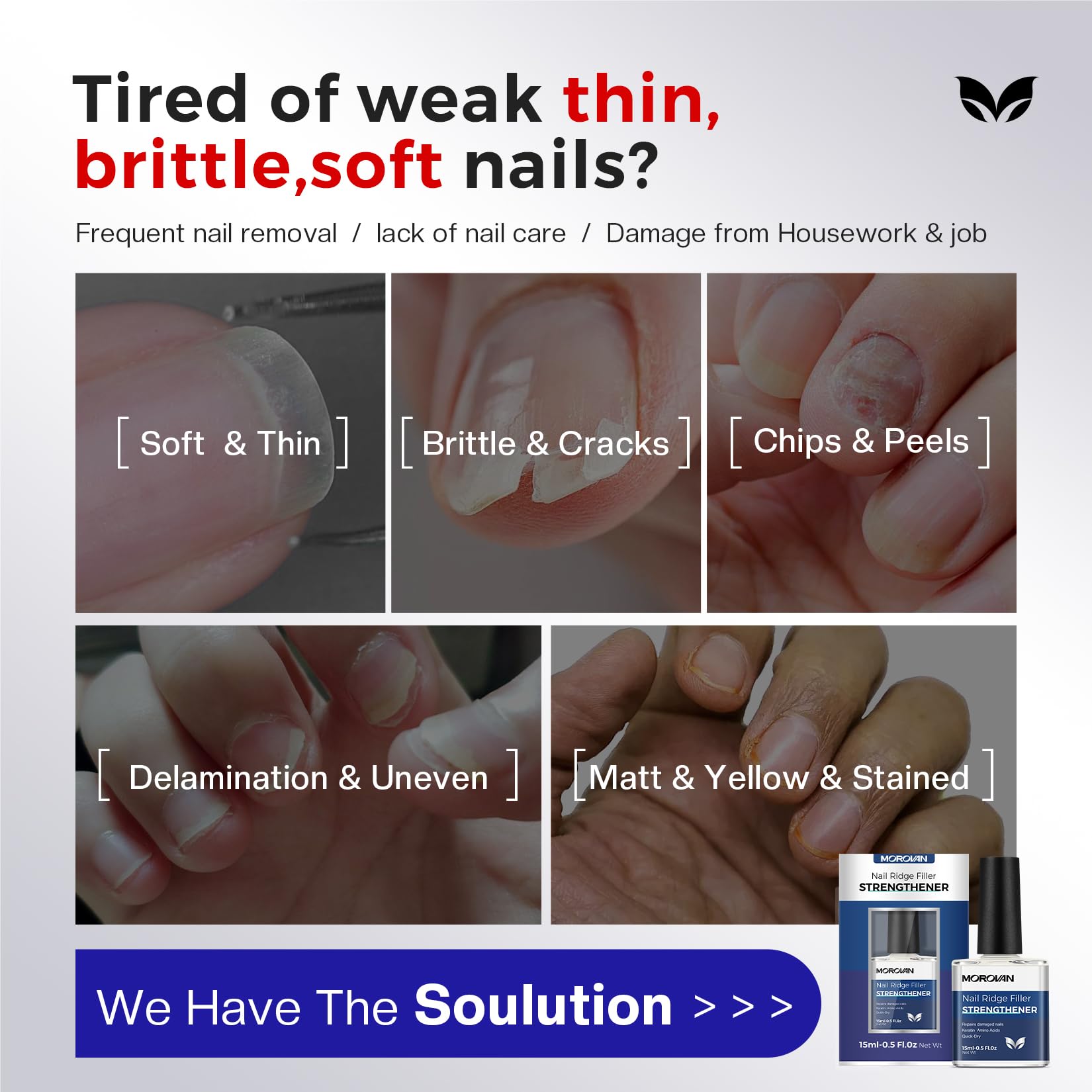 White Smoke Morovan Nail Strengthener and Growth: Milky White Nail Polish Hardener Ridge Filler, Nail Repair for Damaged Nails, Natural Keratin Growth Polish and Concealer, Nail Care for women