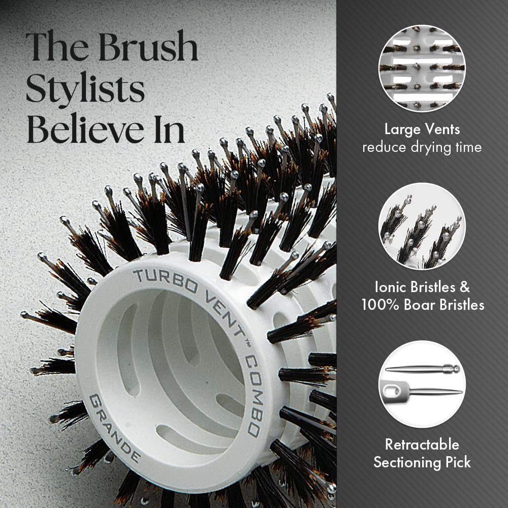 Dim Gray Olivia Garden Ceramic + Ion Turbo Vent Combo Hair Brush - Not Electrical - Ionic and 100% Boar Bristles - Professional Round Blowout Brush for Normal to Thick Hair