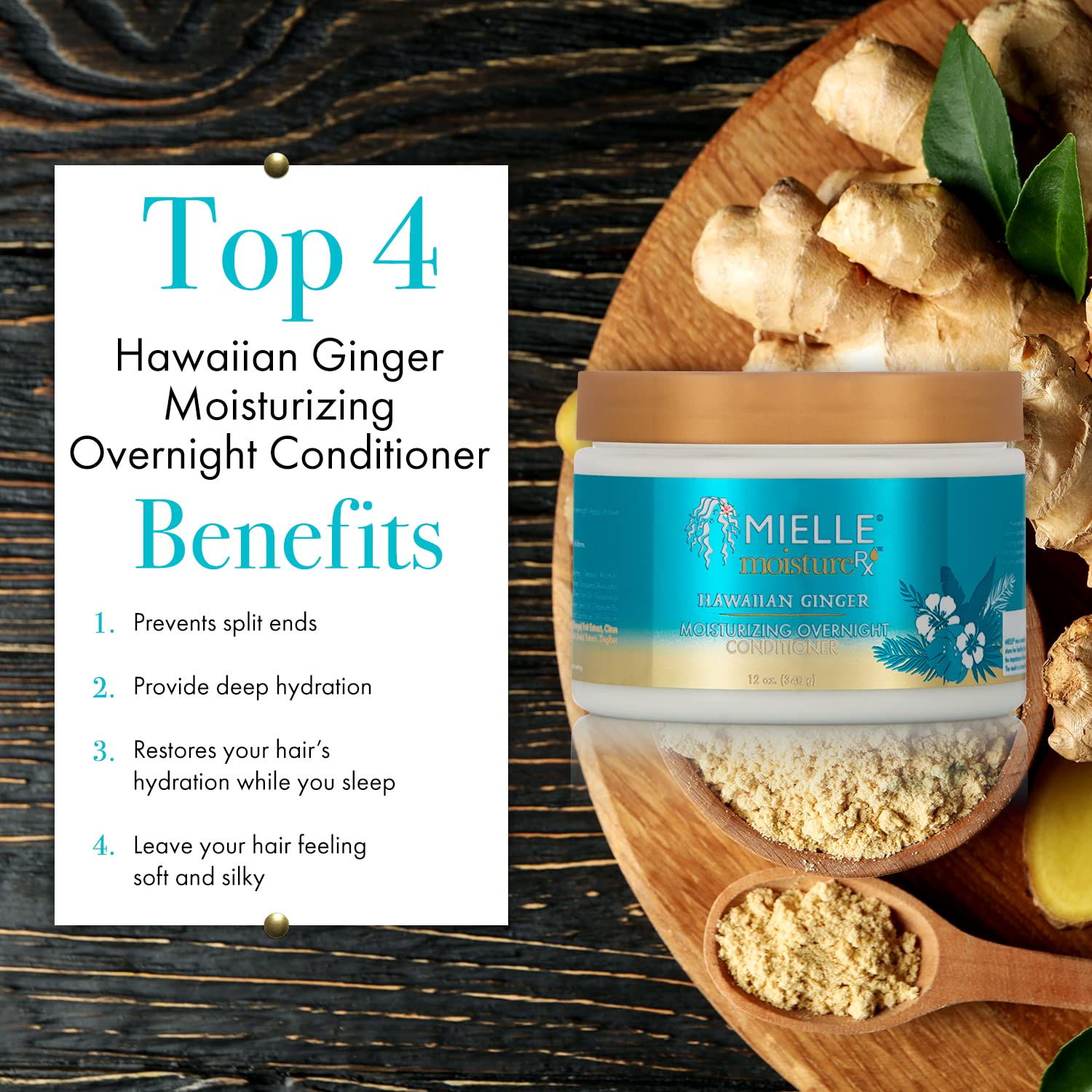 White Smoke Mielle Organics Moisture RX Hawaiian Ginger Moisturizing Overnight Conditioner