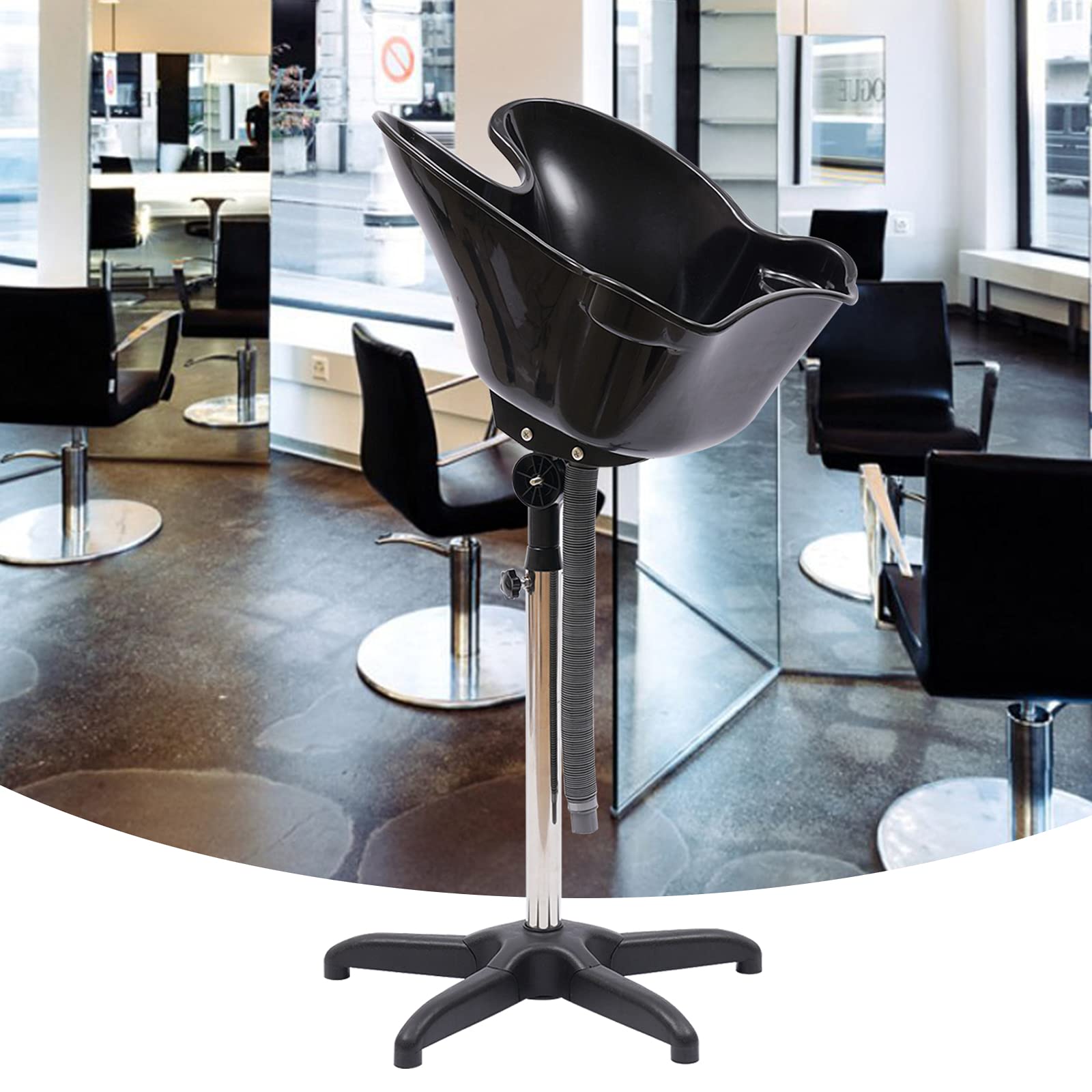 White Smoke Shampoo Bowl Portable Salon Sink with Adjustable Height and Drain, Hair Washing Basin Salon Chair Barber Deep Bowl with Drain Hose