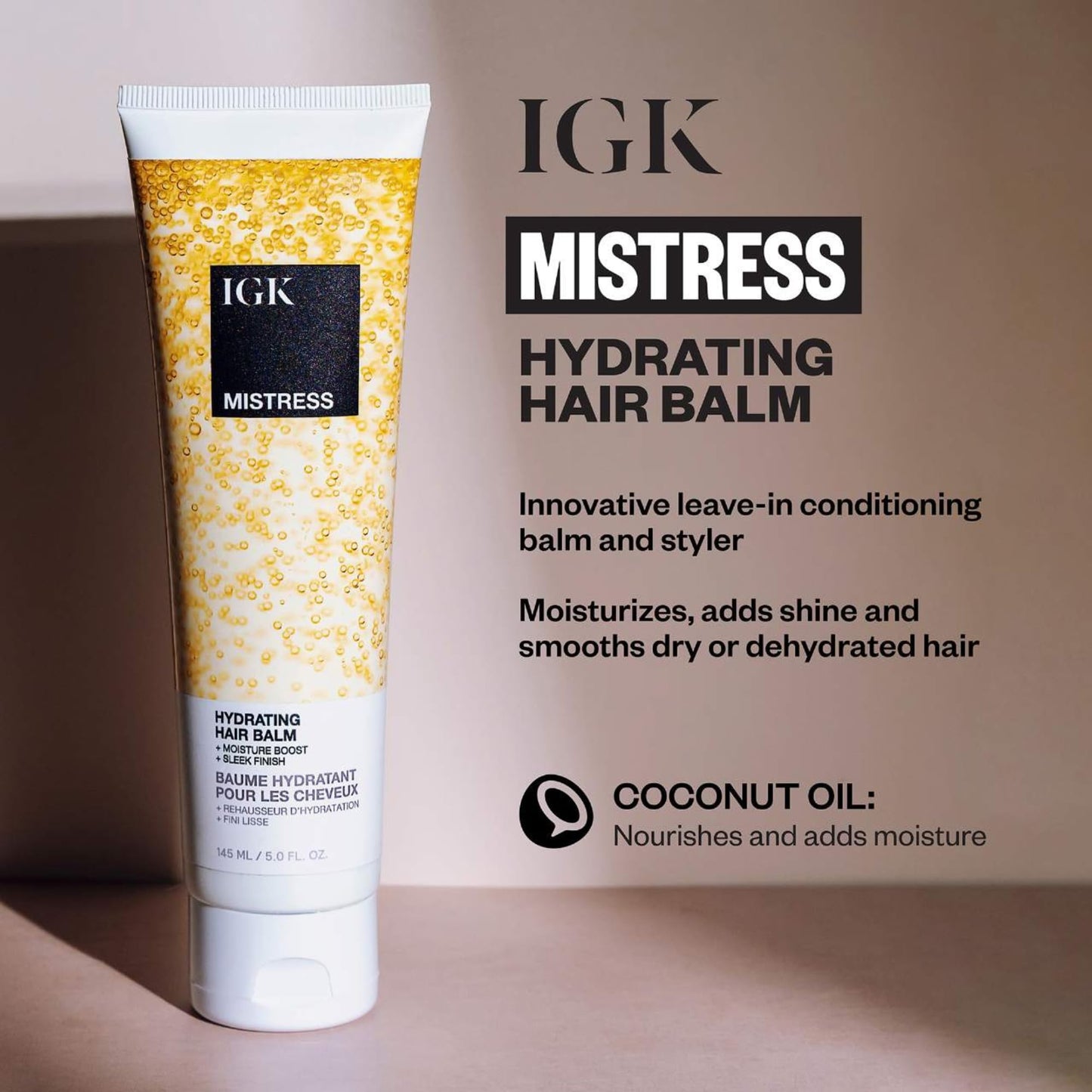 Dim Gray IGK Mistress Hydrating Hair Balm | Leave-In Conditioner + Smoothing Styling Cream | Frizz Control for Dry, Curly & Wavy Hair | Coconut Oil Treatment | Vegan | 5 oz