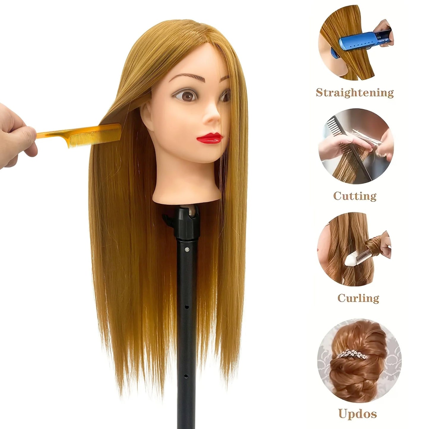 White Smoke 26"-28" Light Auburn Hair Mannequin Head Practicing Braiding, Cosmetology Mannequin Head with Hair for Styling, Training Doll Head for Group Practice Braids Skills and Have Fun