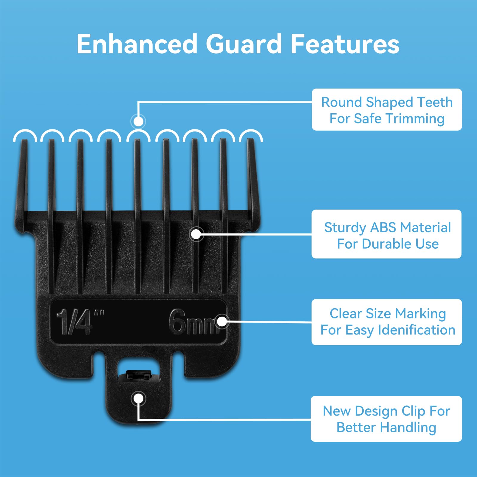Cornflower Blue 6Pcs Hair Clipper Guards Compatible with Baybliss FX787 and Andis T Outliner G, GO, GTO, ORL, LS2, LS3, PLS, PMT-1, RT-1, SLII, Trimmer Guards Replacement - 1/16" to 3/8", Black Color