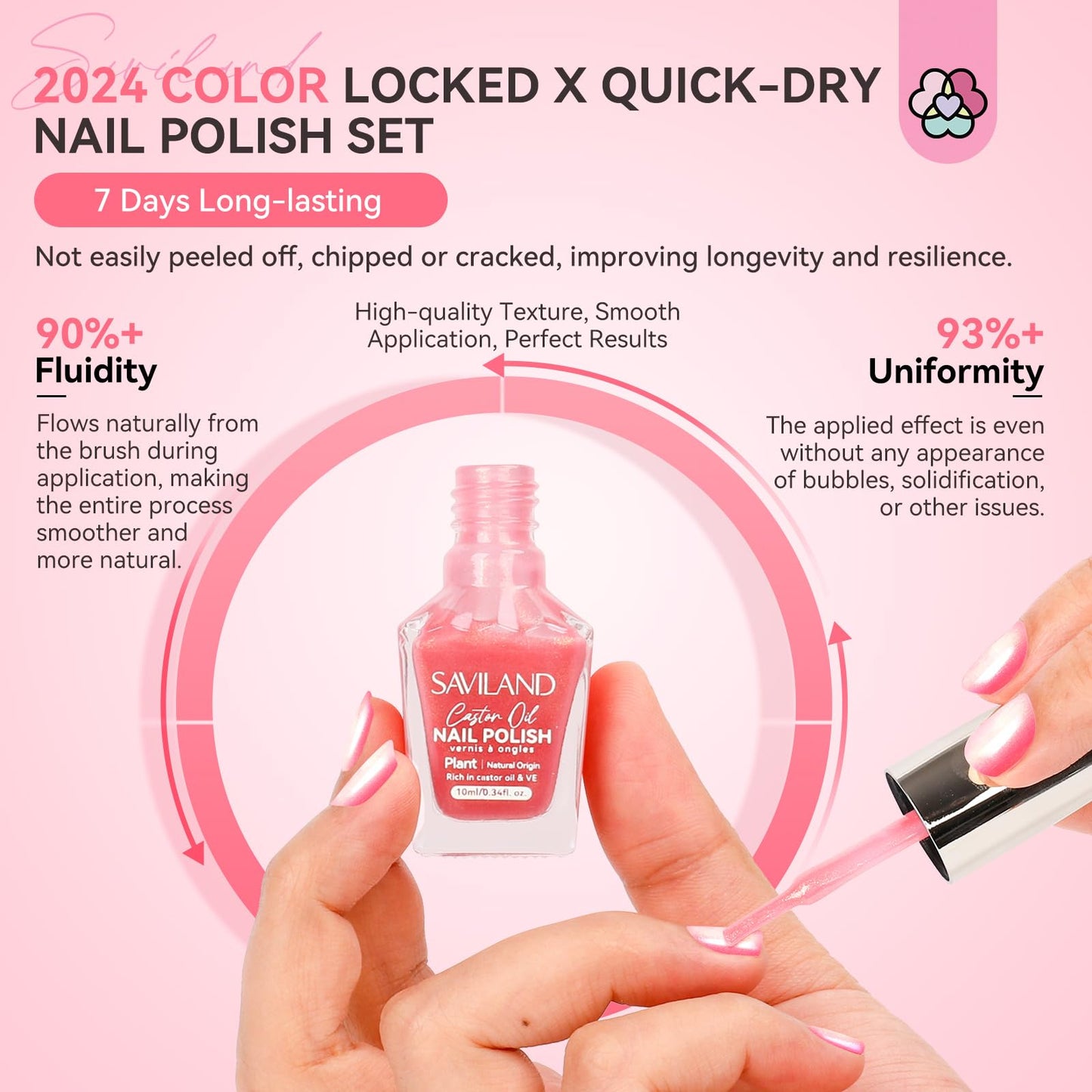 Misty Rose SAVILAND 6pcs Ombre Nail Polish Sets: Charm Pink Blue Gold Purple Pearl Summer Fingernail Polish Colors Air Quick Dry Nail Polish Plant-base Castor Oil Natural Nail Lacquer Women Home Manicure DIY