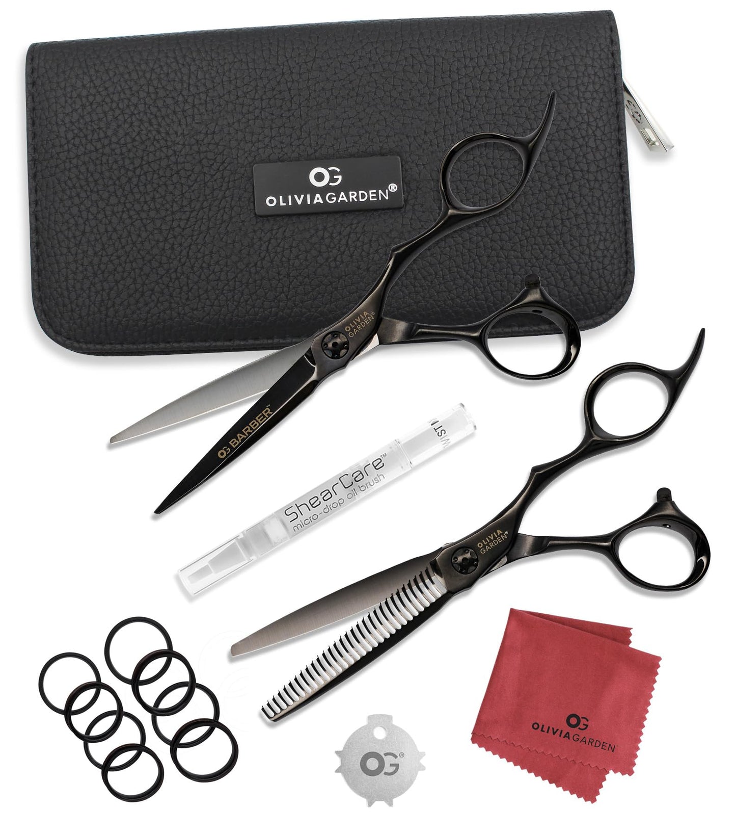 White Smoke Olivia Garden Barber Shears Intro Kit - Includes Professional Hair Cutting Shears, Thinner, Case, and Accessories - 5.75" Razor Sharp Scissors - OGB-575, OGB-T630