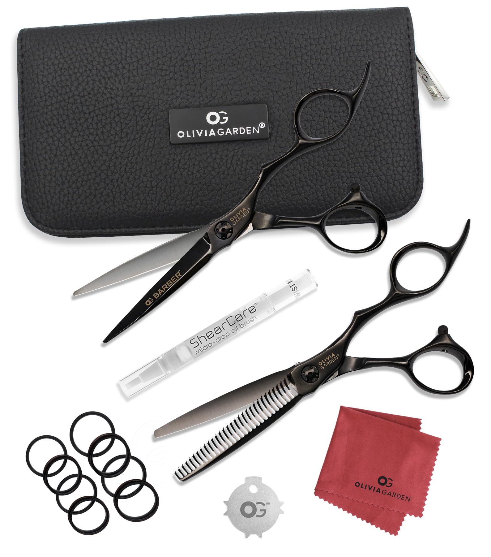 White Smoke Olivia Garden Barber Shears Intro Kit - Includes Professional Hair Cutting Shears, Thinner, Case, and Accessories - 5.75" Razor Sharp Scissors - OGB-575, OGB-T630