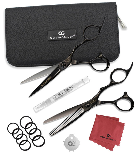 White Smoke Olivia Garden Barber Shears Intro Kit - Includes Professional Hair Cutting Shears, Thinner, Case, and Accessories - 5.75" Razor Sharp Scissors - OGB-575, OGB-T630