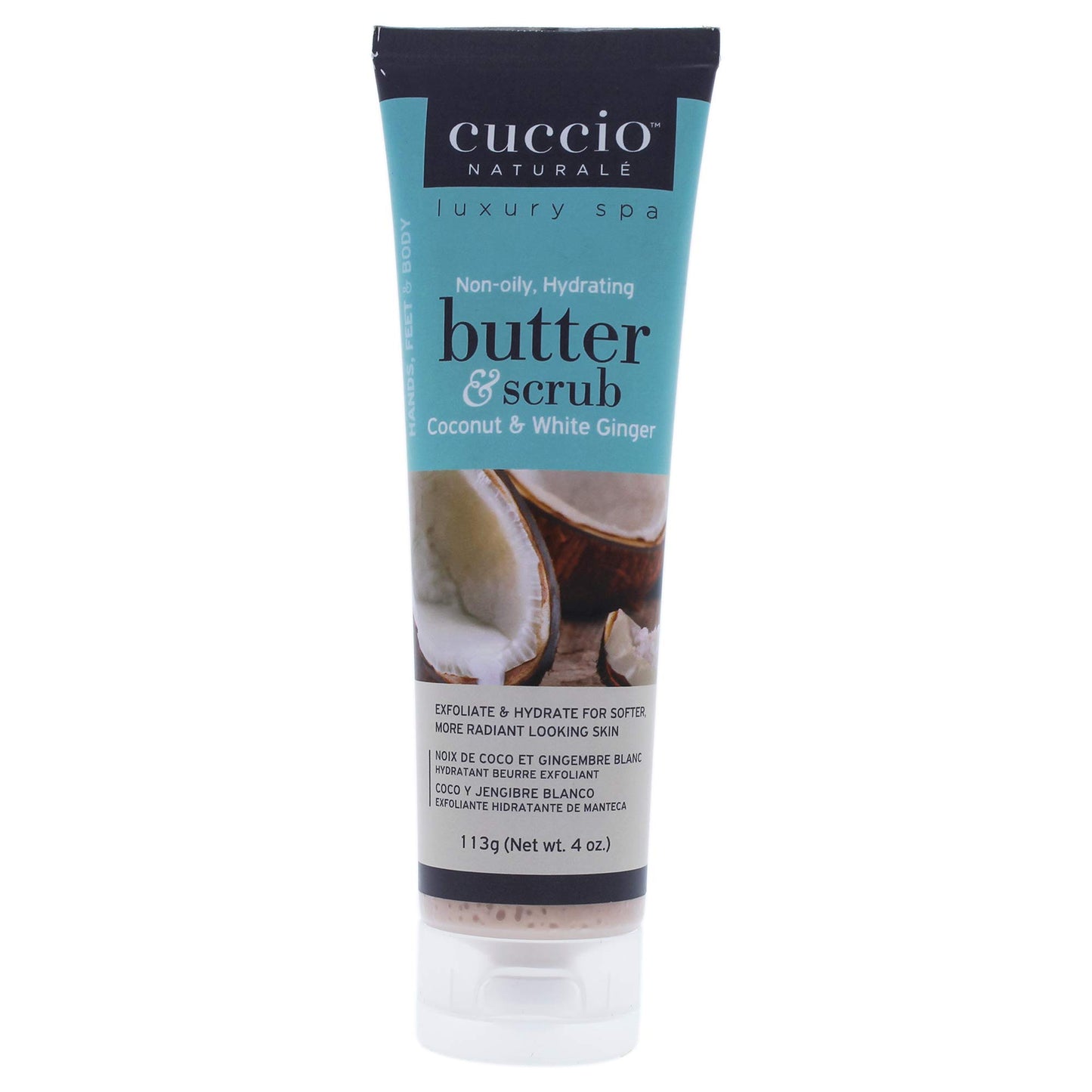 White Smoke Cuccio Naturale Butter Scrub - Exfoliates And Hydrates - For Softer, Radiant Looking Skin - Infuses Moisture Into Dry Skin - Non-Oily 24 Hour Hydration - Creamy - Coconut And White Ginger - 4 Oz