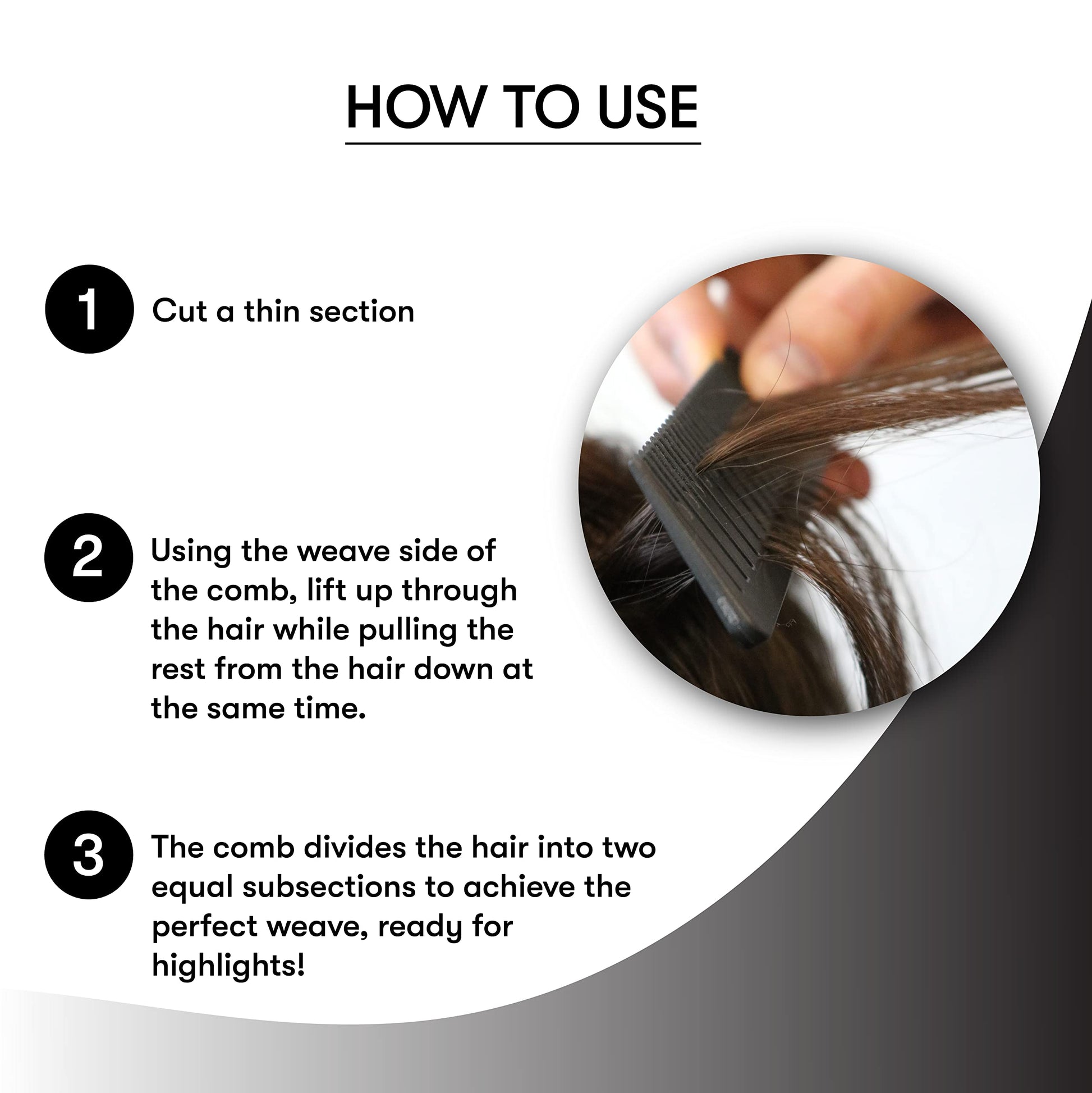 White Smoke FRAMAR Dreamweaver Highlight Comb Set - Professional Highlighting Comb With Parting Tip, Foiling Combs For Highlighting, Highlight Combs For Highlighting – 3 Pack Black