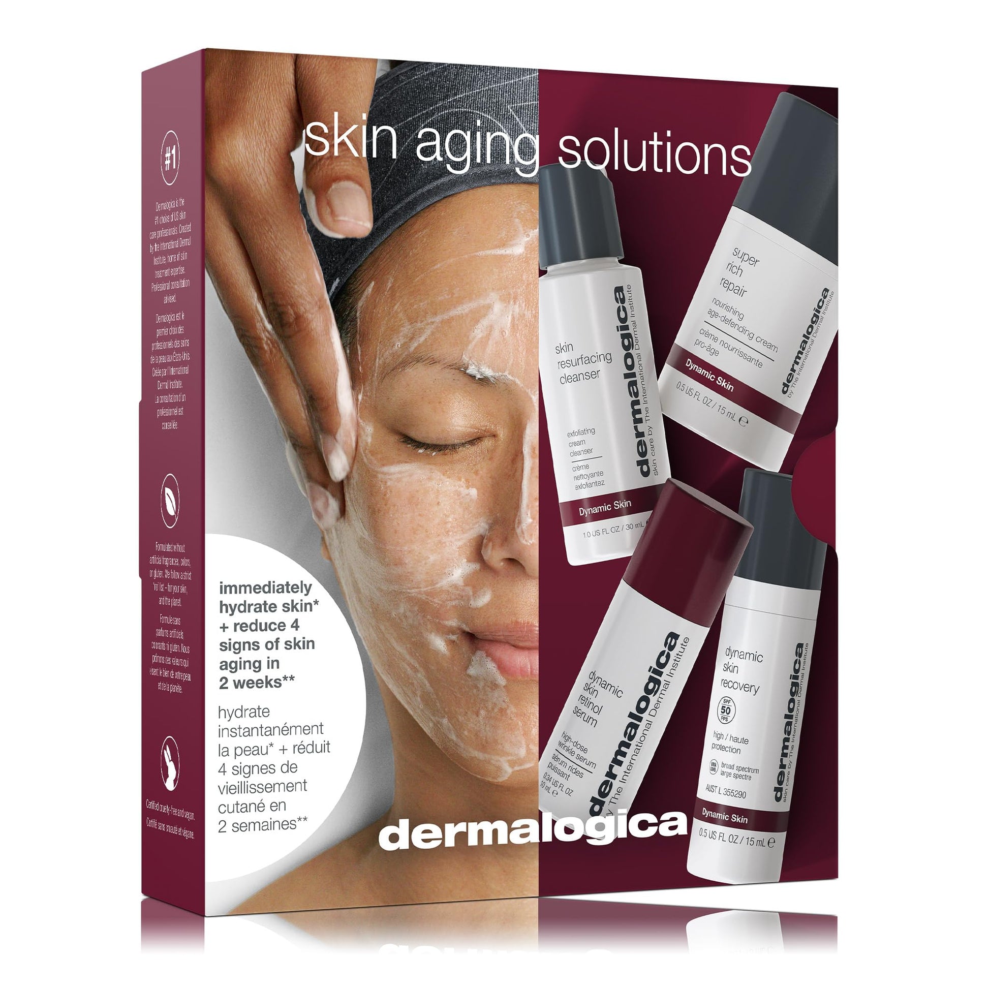 White Smoke Dermalogica Skin Aging Solutions Kit, Anti Aging Skincare Set - Includes: Face Cleanser, Serum, Moisturizer with SPF, and Cream, Travel Size