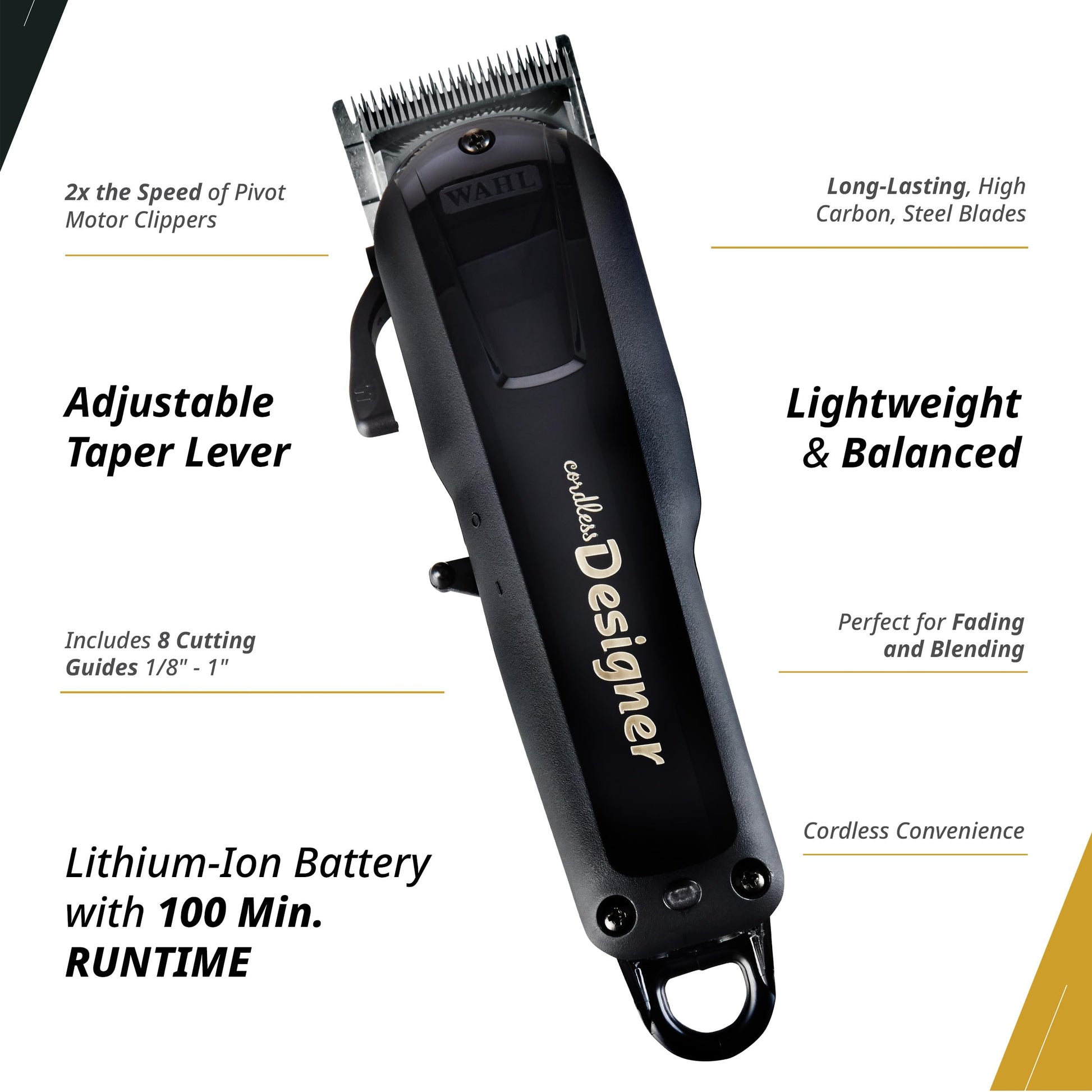White Smoke Wahl Professional Cordless Designer Clipper, Powerful Rotary Motor, Lithium-Ion Battery with 100-Minute Run Time