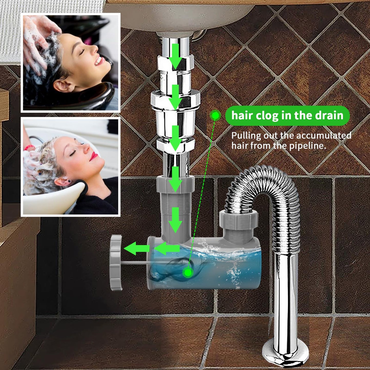 Dark Slate Gray MoyRetty Universal Shampoo Bowl Sink Hair-P Trap, Fits Standard 1-1/2" Inlet & Outlet Drain Pipes, Beauty Barber Salon Equipment PVC Material Easy Clean(1 Pack)