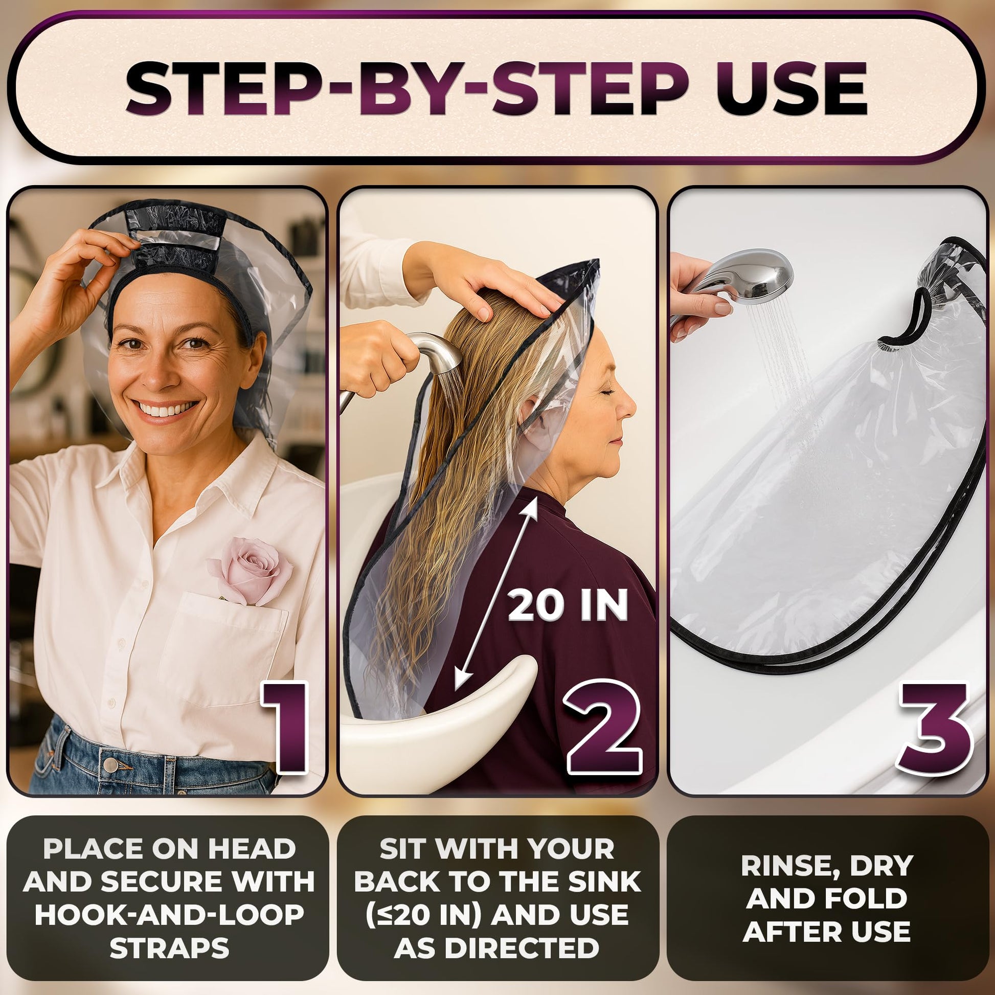 Light Gray Hair Funnel for Washing Hair for Elderly – Shampoo Cape with Waterproof PVC Build 20"x9.5" for Upright Sink Washing & No-Rinse Care – Shampoo Caps no Rinse for Gentle Bedridden Support & Home Use