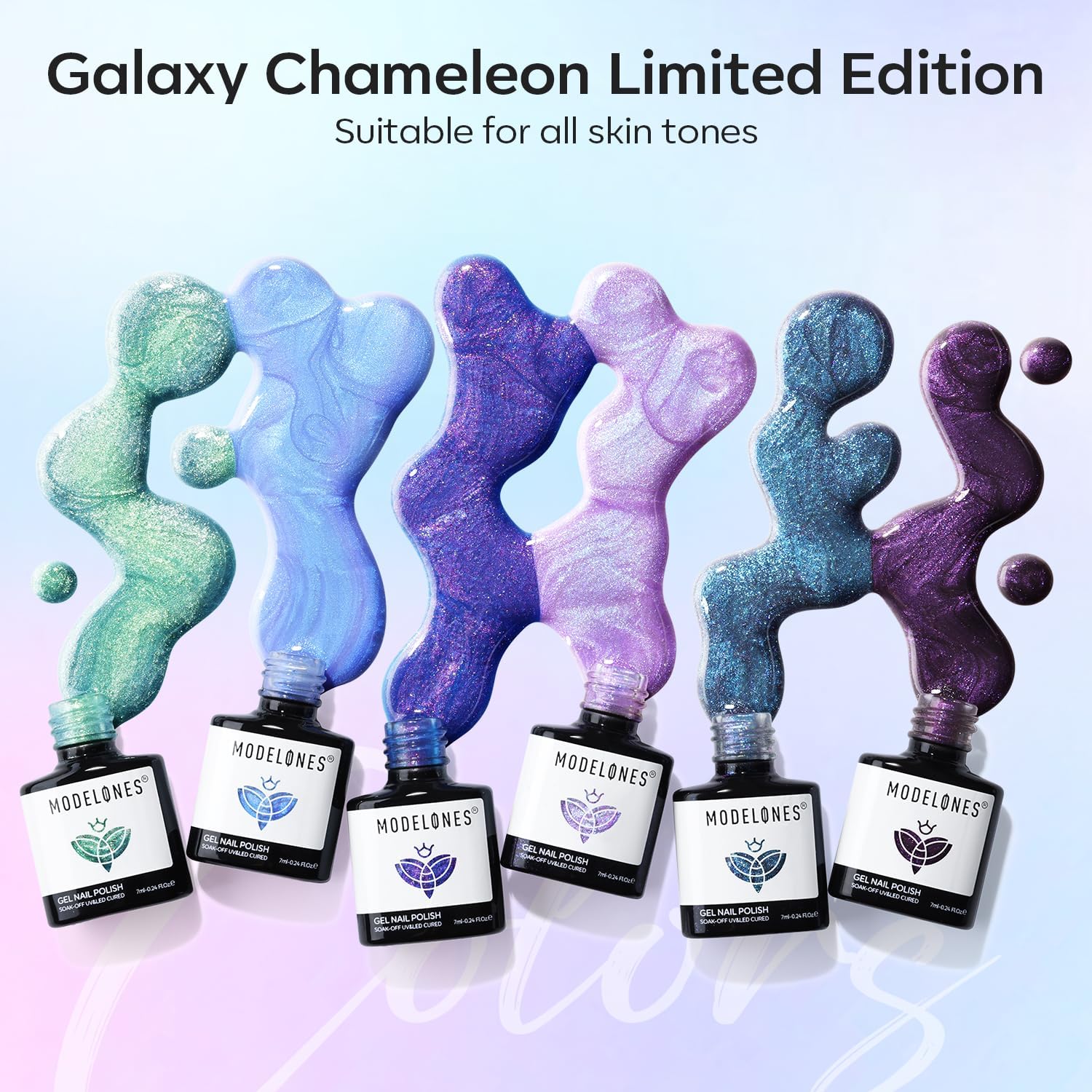 Alice Blue modelones Gel Nail Polish Set- 6 Colors 2026 Mothersday Chameleon Aurora Shimmer Glitter Gel Polish Kit Blue Green Purple Nail Gel Polish Soak Off LED Nail Lamp Nail Art Gel Kit DIY Salon Gift
