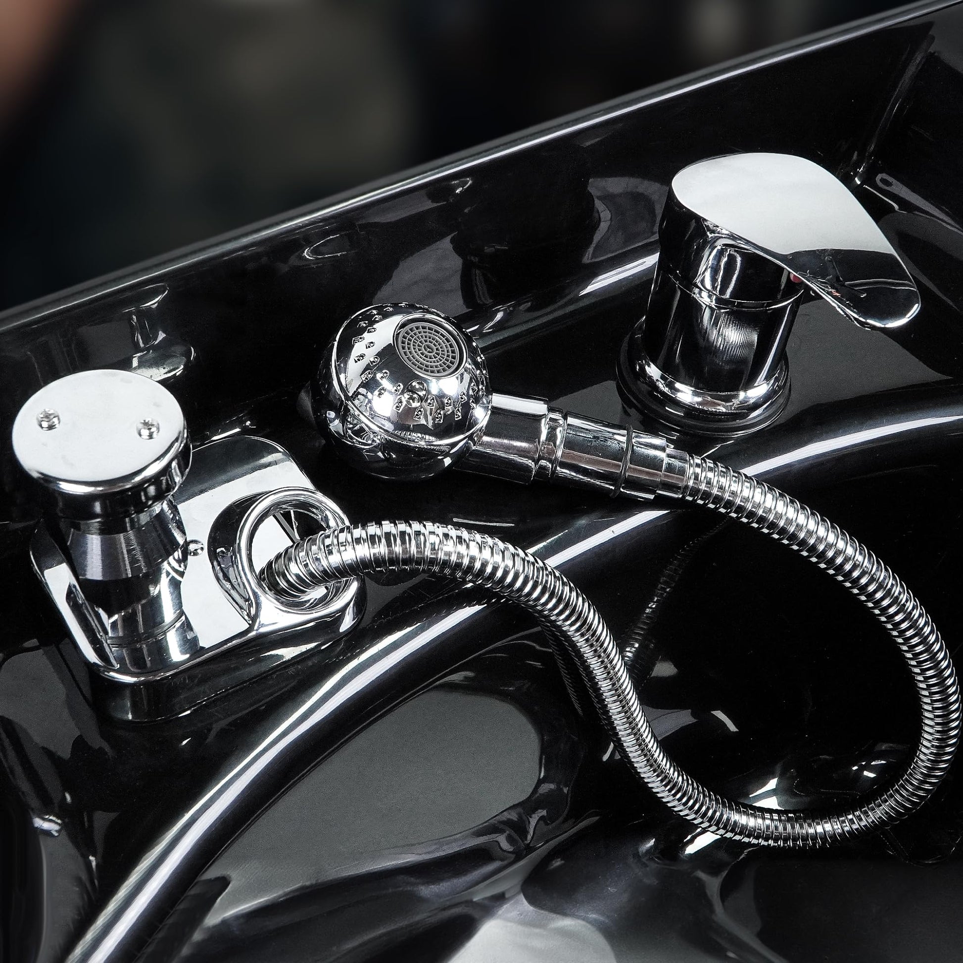 Black Salon Shampoo Bowl Faucet Vacuum Breaker Kit Spa Beauty Salon Shampoo Bowl Sink Hair Salon Bath Accessories Bathroom Hot Cold Faucet Spray Hose Replacement Set for Backwash Barber Chair
