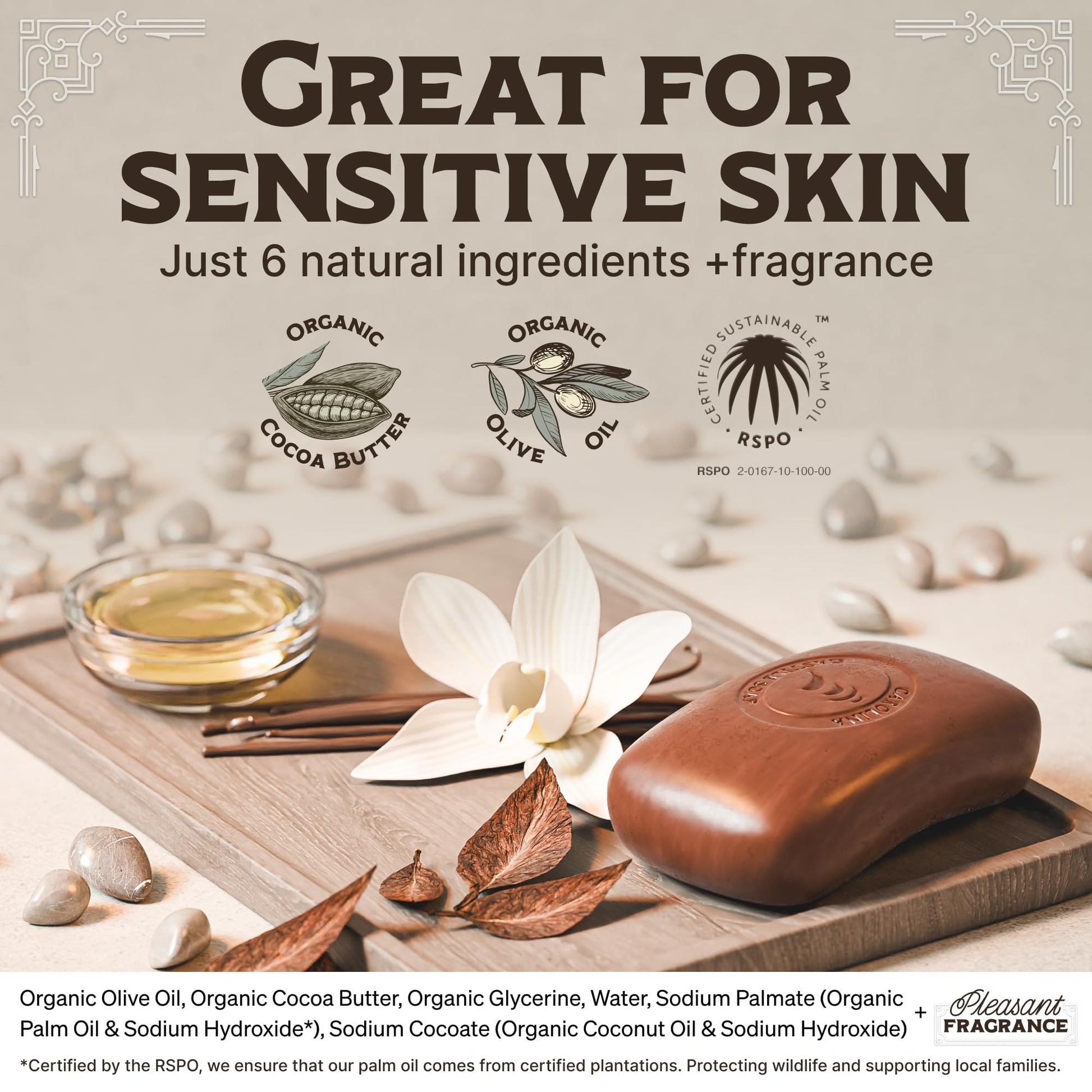 Gray Body Wash Castile Soap Bar for Sensitive Skin – Long Lasting Natural Bar Soap for Men w/Olive Oil and Cocoa Butter - Vegan Tobacco Vanilla Scented by Carolina Castile, 5 oz Each
