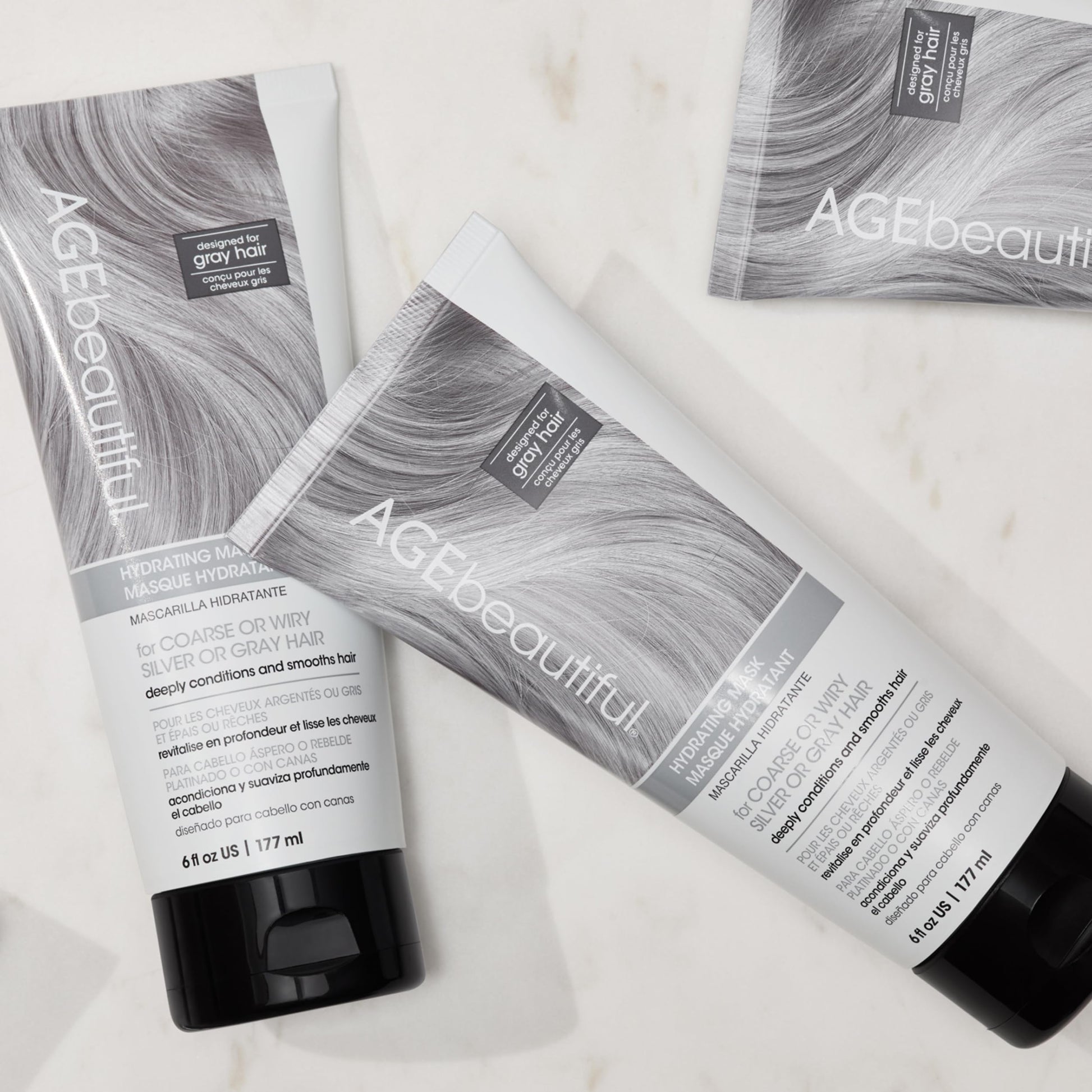 Light Gray AGE beautiful Hydrating Mask for Wiry, Coarse Silver or Gray Hair, with Silk Amino Acids & Keratin, Deeply Condition & Reduce Frizz for Smooth, Shiny Hair
