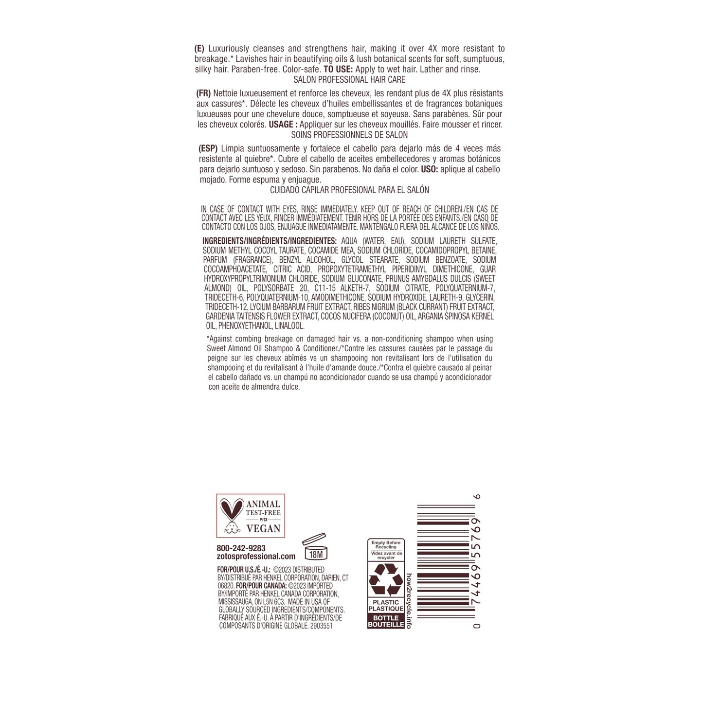 White Smoke Bain de Terre Sweet Almond Oil Long & Healthy Shampoo, Strength & Protection for Weak, Damaged Hair, with Argan & Monoi Oils, Paraben-Free, Color-Safe, Vegan, 13.5 Fl Oz