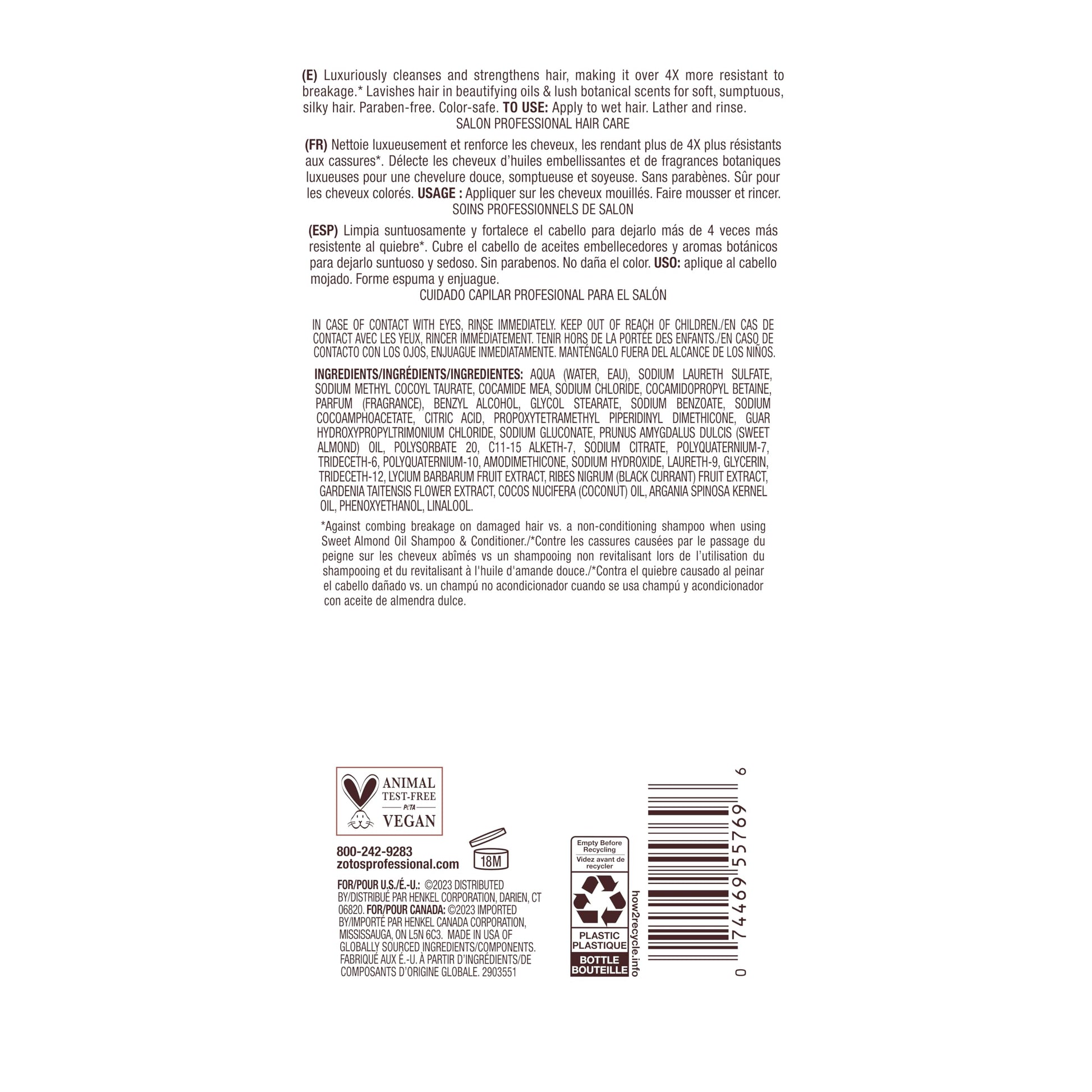 White Smoke Bain de Terre Sweet Almond Oil Long & Healthy Shampoo, Strength & Protection for Weak, Damaged Hair, with Argan & Monoi Oils, Paraben-Free, Color-Safe, Vegan, 13.5 Fl Oz