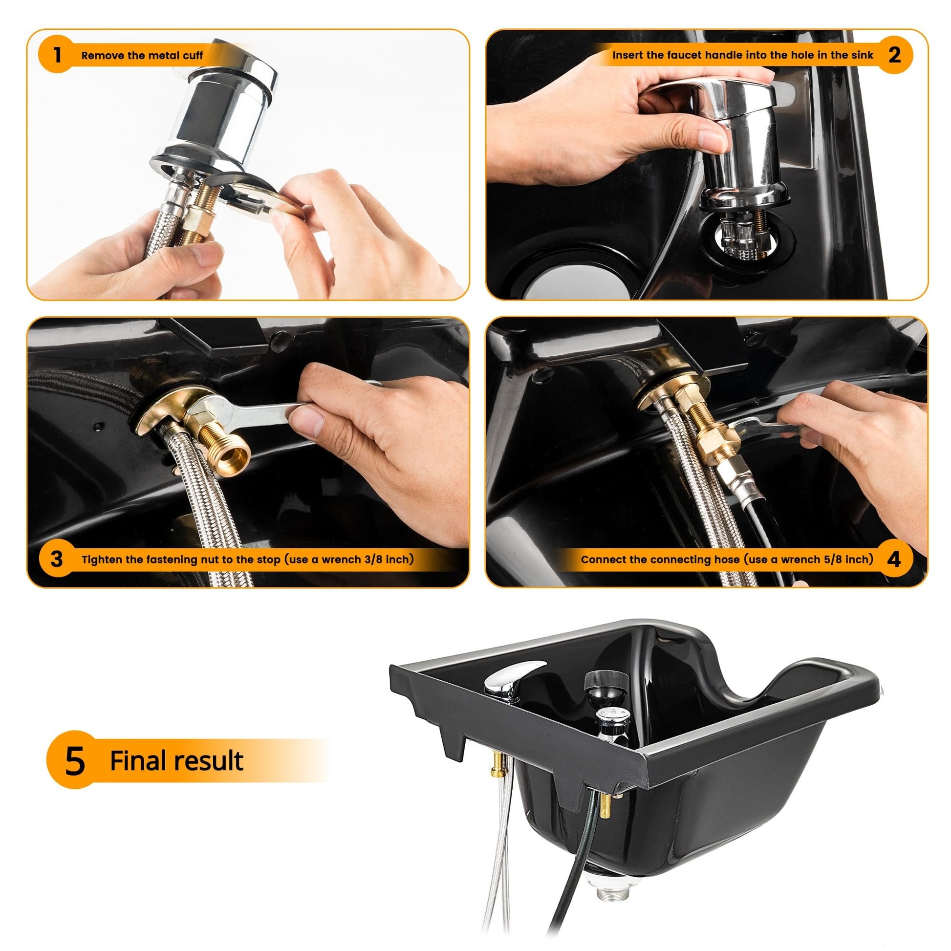 White Smoke Professional Beauty Salon Shampoo Sink Bowl Faucet and Sprayer Kit with Vacuum Breaker and Flexible Spray Hose - Faucet Extended Set, Additional Hoses and Connectors