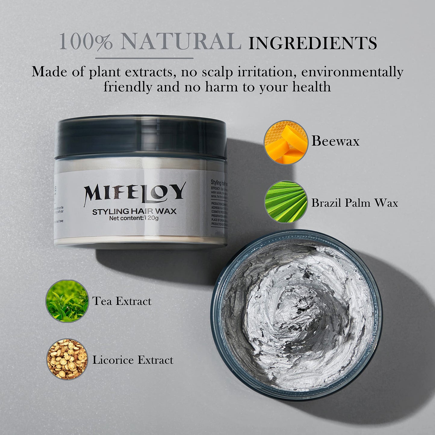 Gray Mifeloy Temporary Silver Gray Hair Spray Color Wax 4.23 oz, Instant Natural Hairstyle Cream Dye, Disposable Coloring Mud for Men Women Youth, Grey Styling Pomades, Party Cosplay DIY Halloween