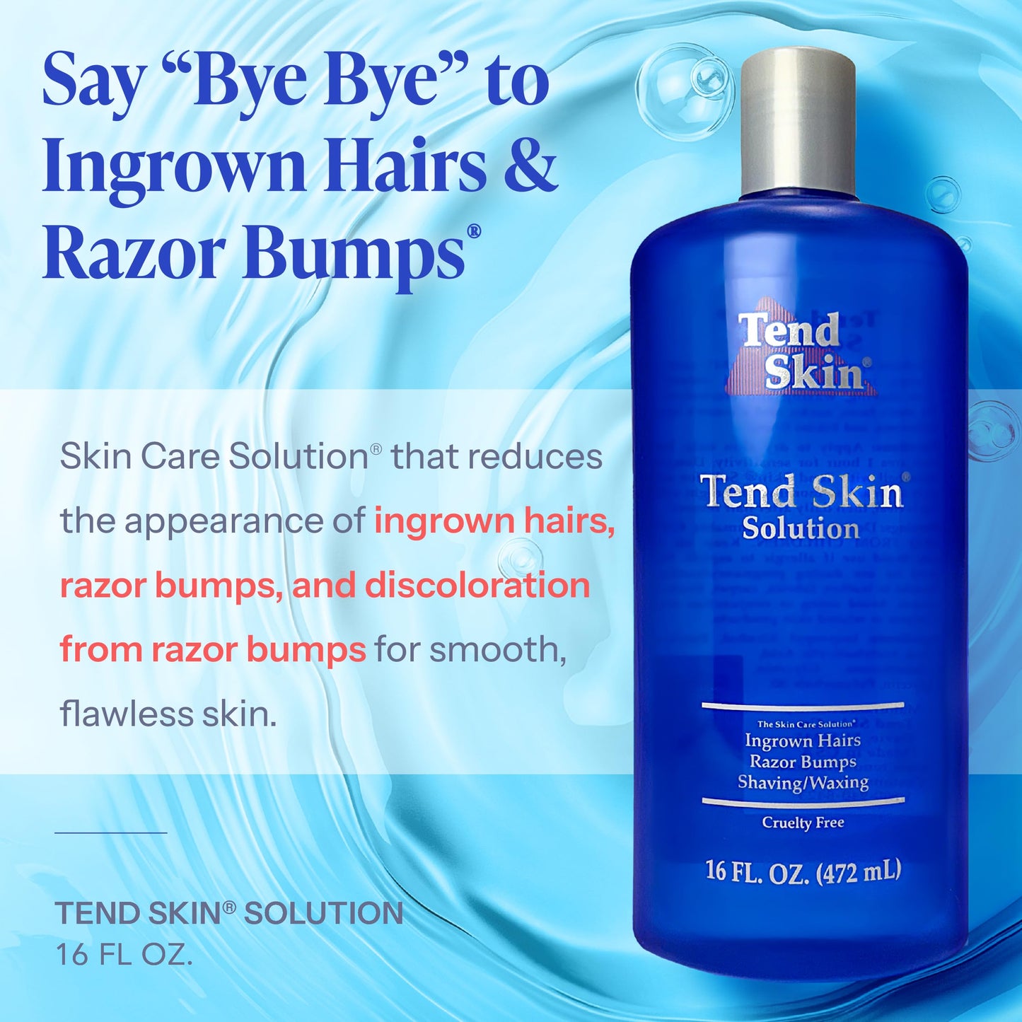 Light Cyan Tend Skin Solution for Unsightly Razor Bumps, Ingrown Hair and Razor Burns, Post Shaving and Waxing Toner for Men and Women, Made in USA, 16 Oz