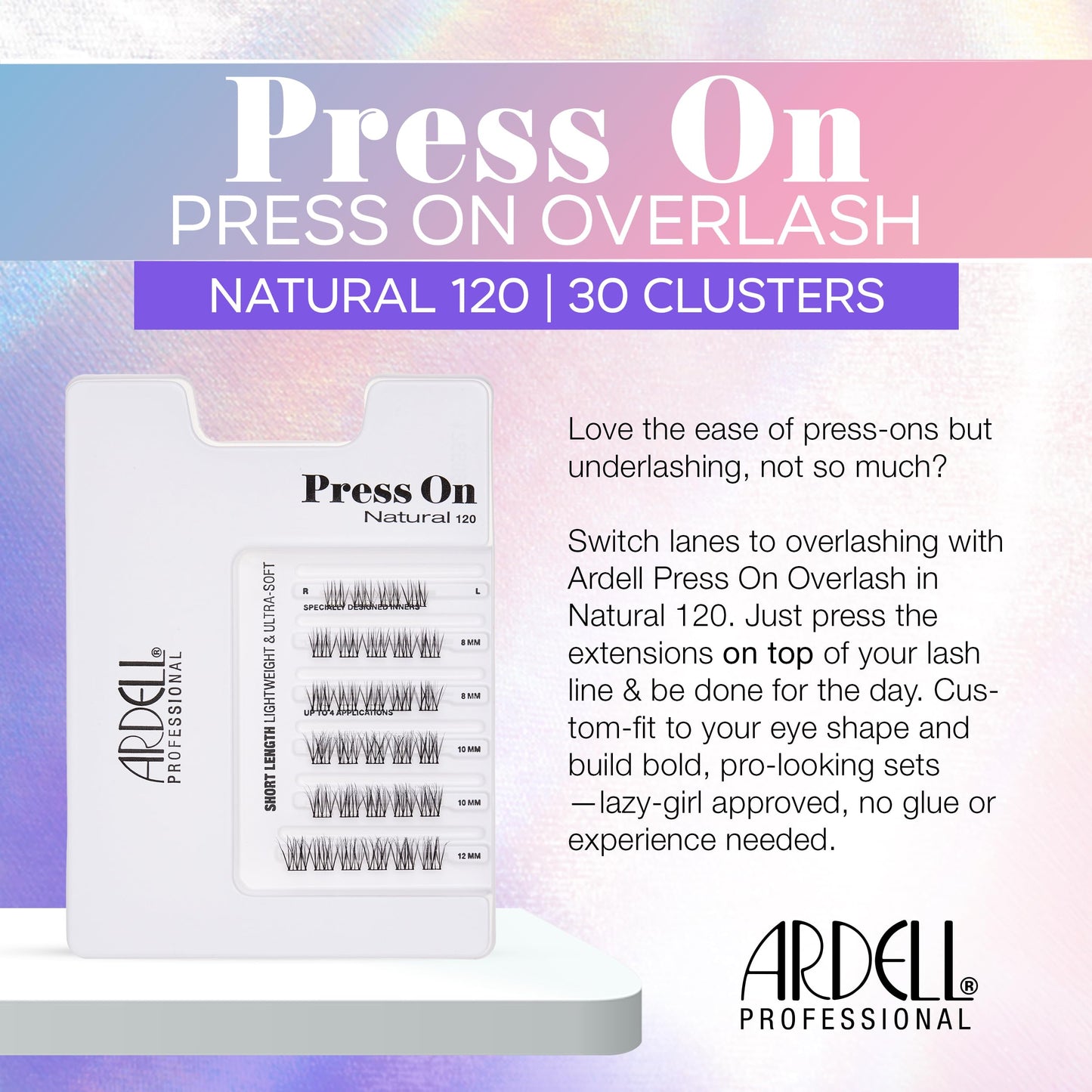 White Smoke Ardell Press On Overlash Natural 120 – Self Adhesive Lash Clusters, No Glue Needed Eyelashes Natural, Ultra-Soft Pre Glued Cluster Eyelash Extensions, 1 Pack