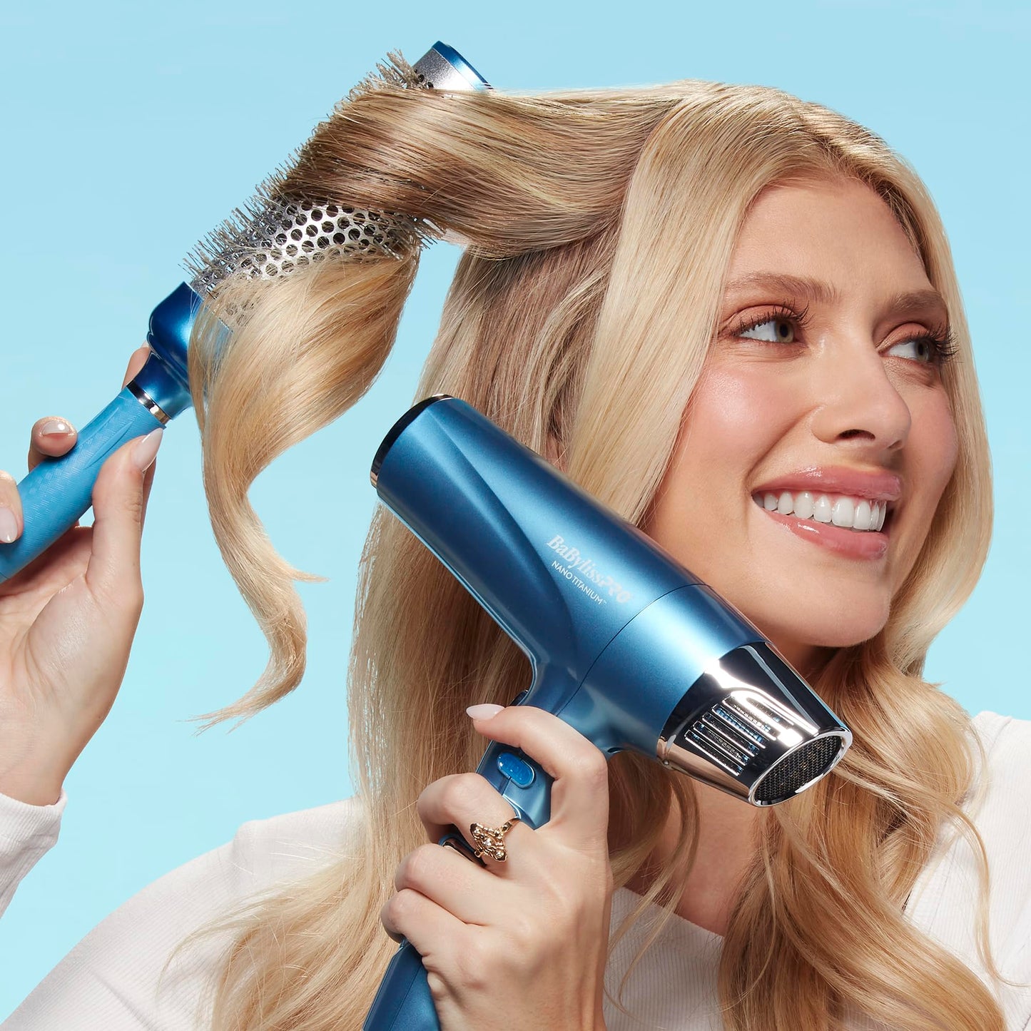 Pale Turquoise BaBylissPRO Nano Titanium 1.73" Extra-Long Thermal Round Hair Brush – Blowouts, Smooth Finish, Frizz Control, All Hair Types