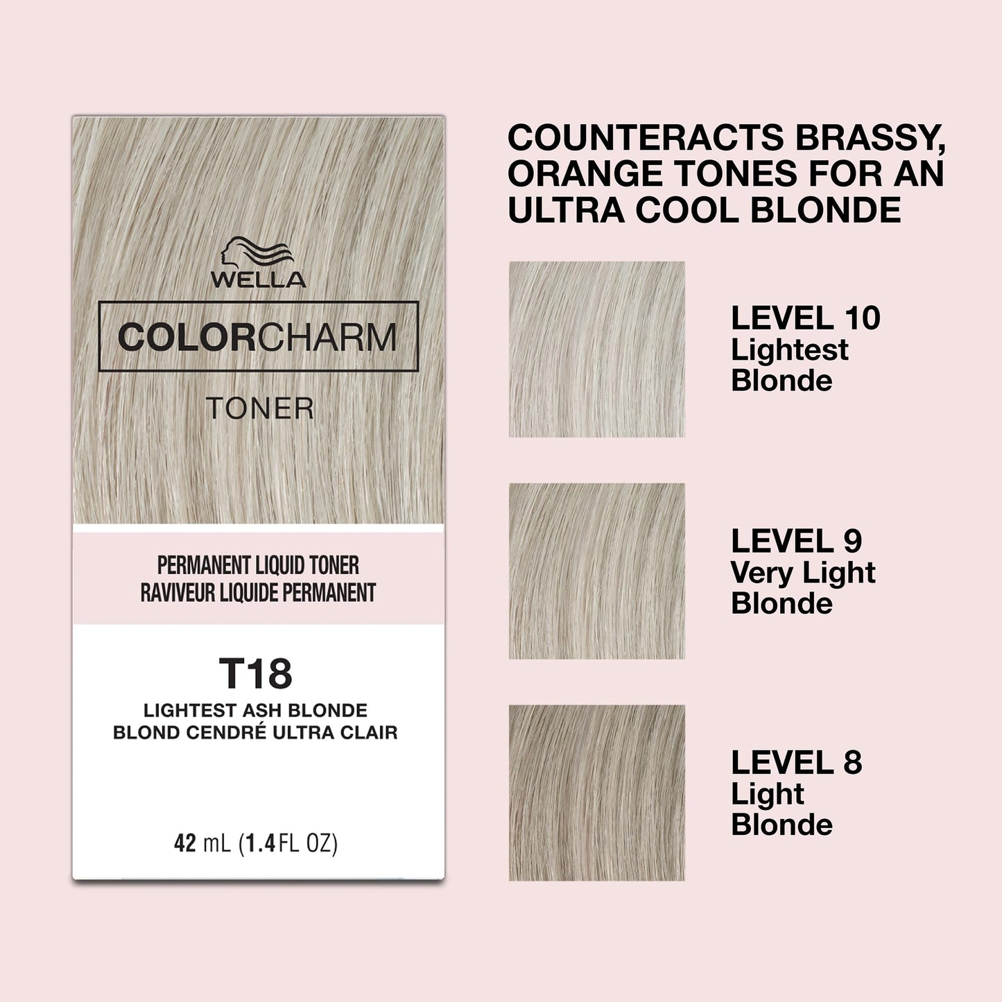 Misty Rose COLORCHARM Permanent Liquid Toners | Neutralize Brass | Free of Parabens | Vegan | T18 Lightest Ash Blonde | 1.4 Fl Oz