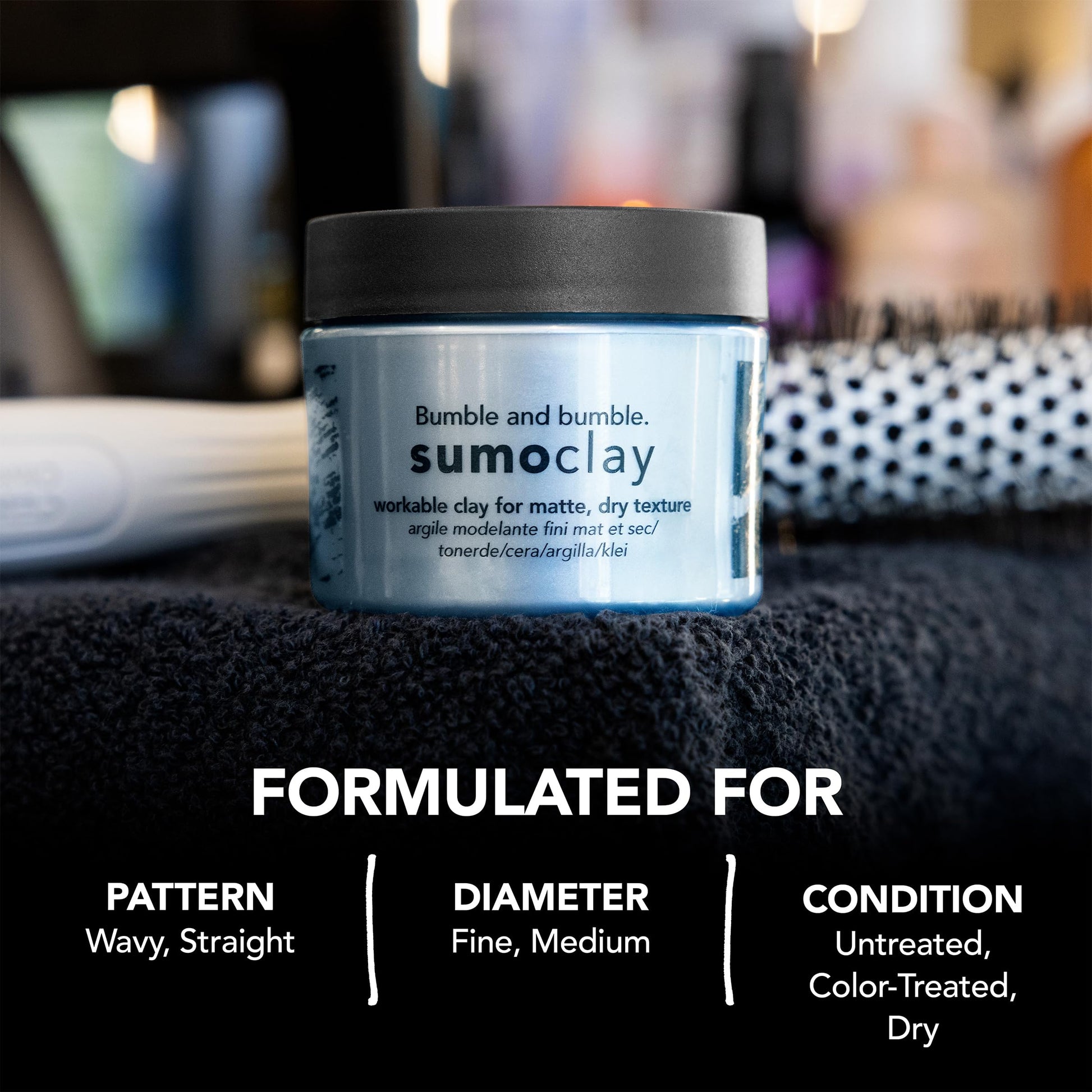 Black Bumble and bumble. Sumoclay Matte Texture Clay | Workable Texture, Moldable Hold + Matte Finish | With Kaolin Clay | For Short Fine to Medium Wavy, Straight Hair, 1.5 Ounce