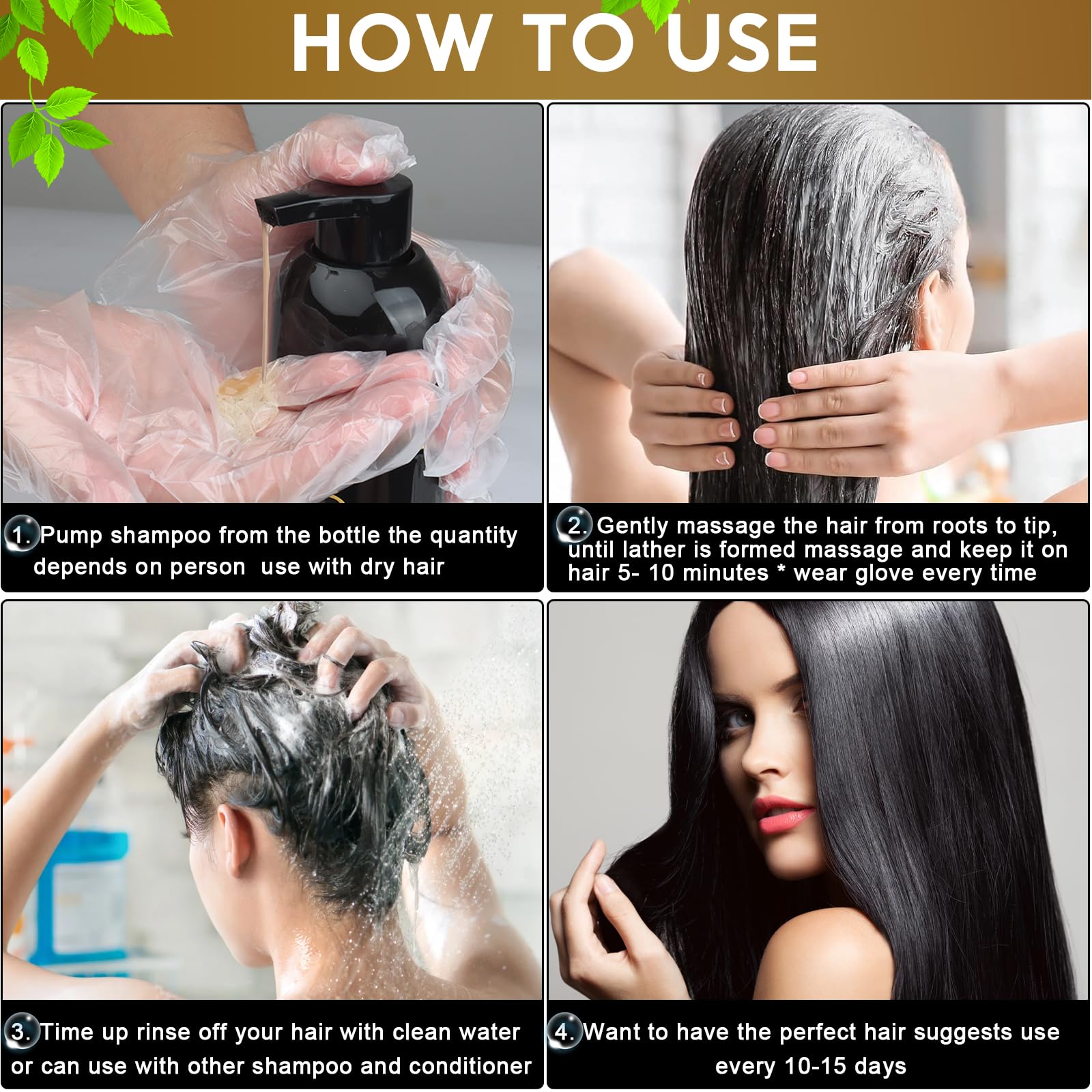Black Hair Dye Shampoo for Gray Hair, 3 in 1 Herbal Dye for Women Men, Hair Color Shampoo 500ml (Black)