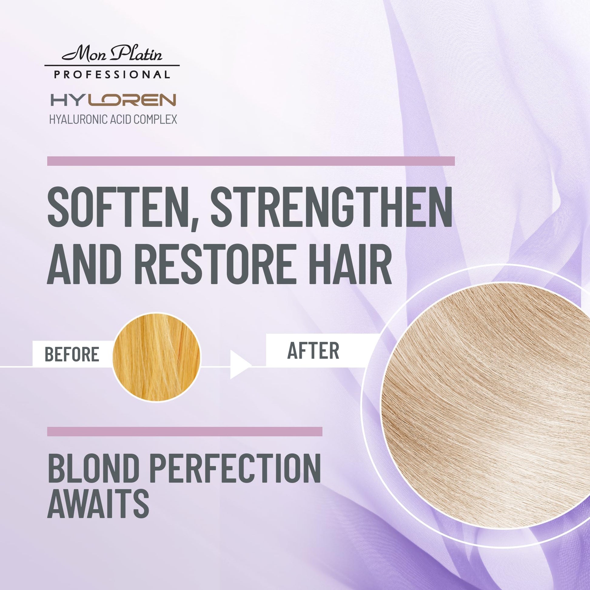 Lavender Mon Platin Professional HYLOREN Blond Hair Shampoo with Hyaluronic Acid for Blond & Highlighted Hair, Shampoo for Blond Hair, SLS/SLES Free, Moisturizing Shampoo, Purple Shampoo, 500ml